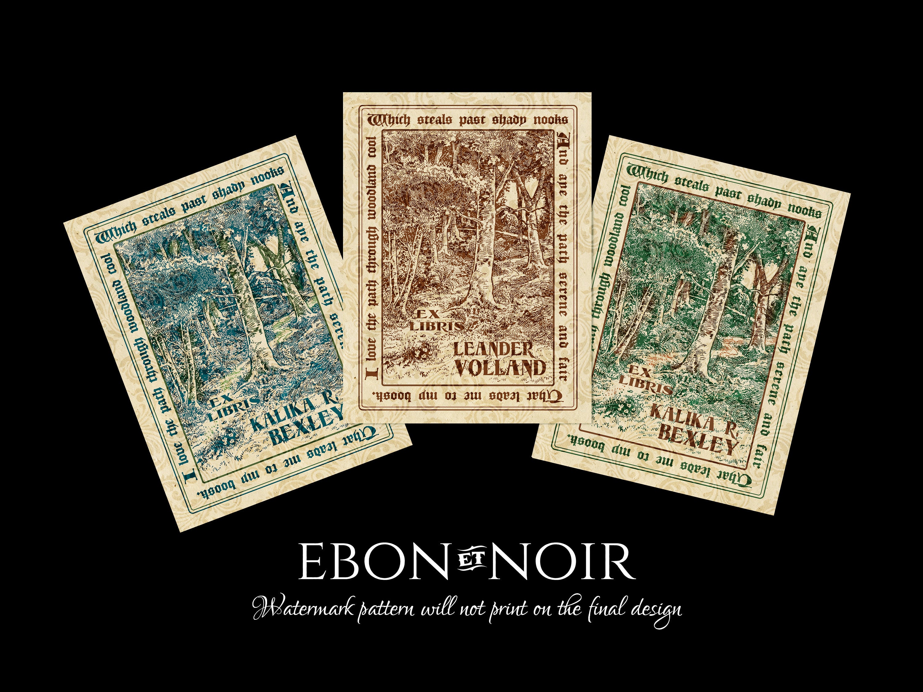 Woodland Path, Personalized Ex-Libris Bookplates, Crafted on Traditional Gummed Paper, 3in x 4in, Set of 30