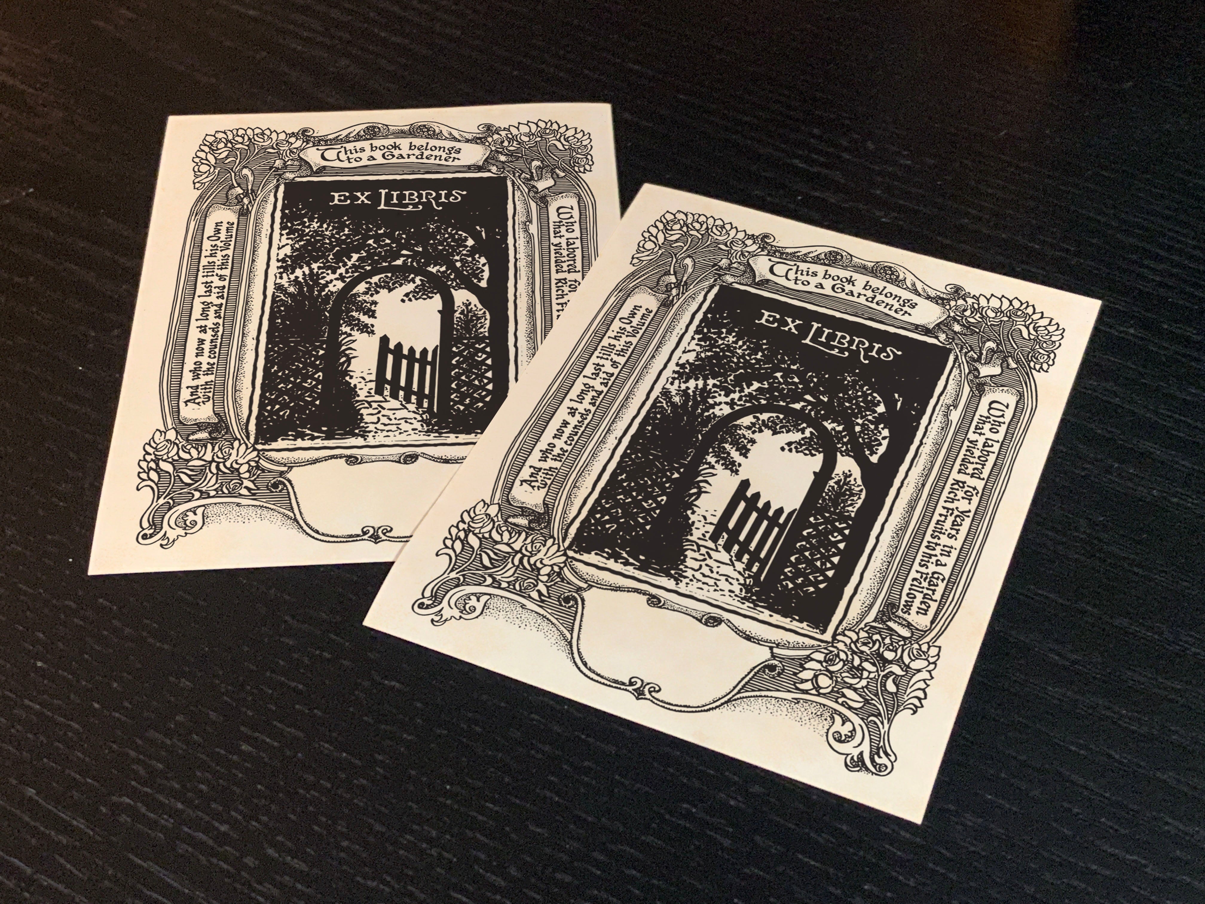 Garden Gate, Personalized Ex-Libris Bookplates FOR HIM, Crafted on Traditional Gummed Paper, 3in x 4in, Set of 30