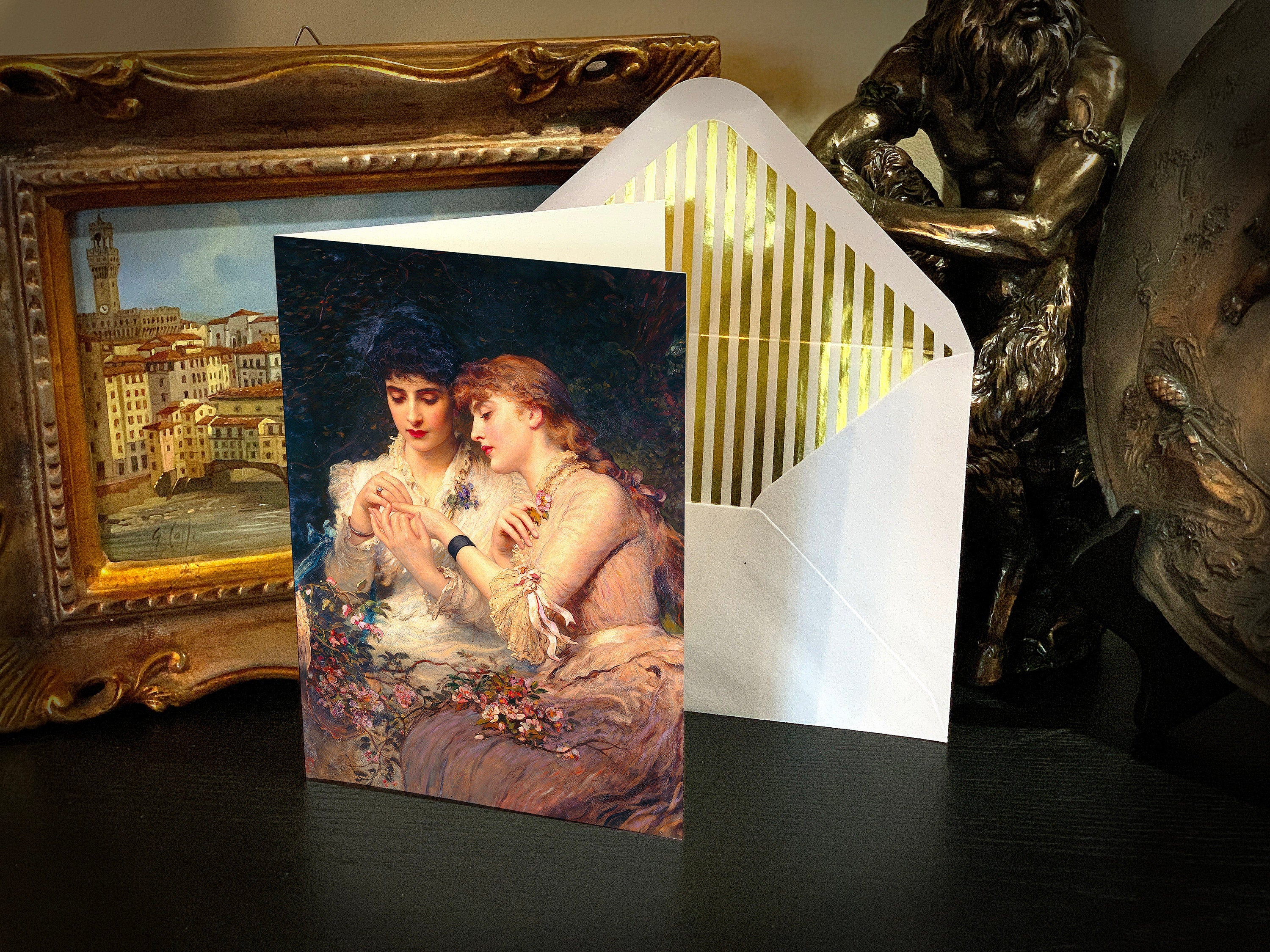 A Thorn Among the Roses, Lesbian Valentine's Day Greeting Card with Gold Foil Envelope, 1 Card/Envelope