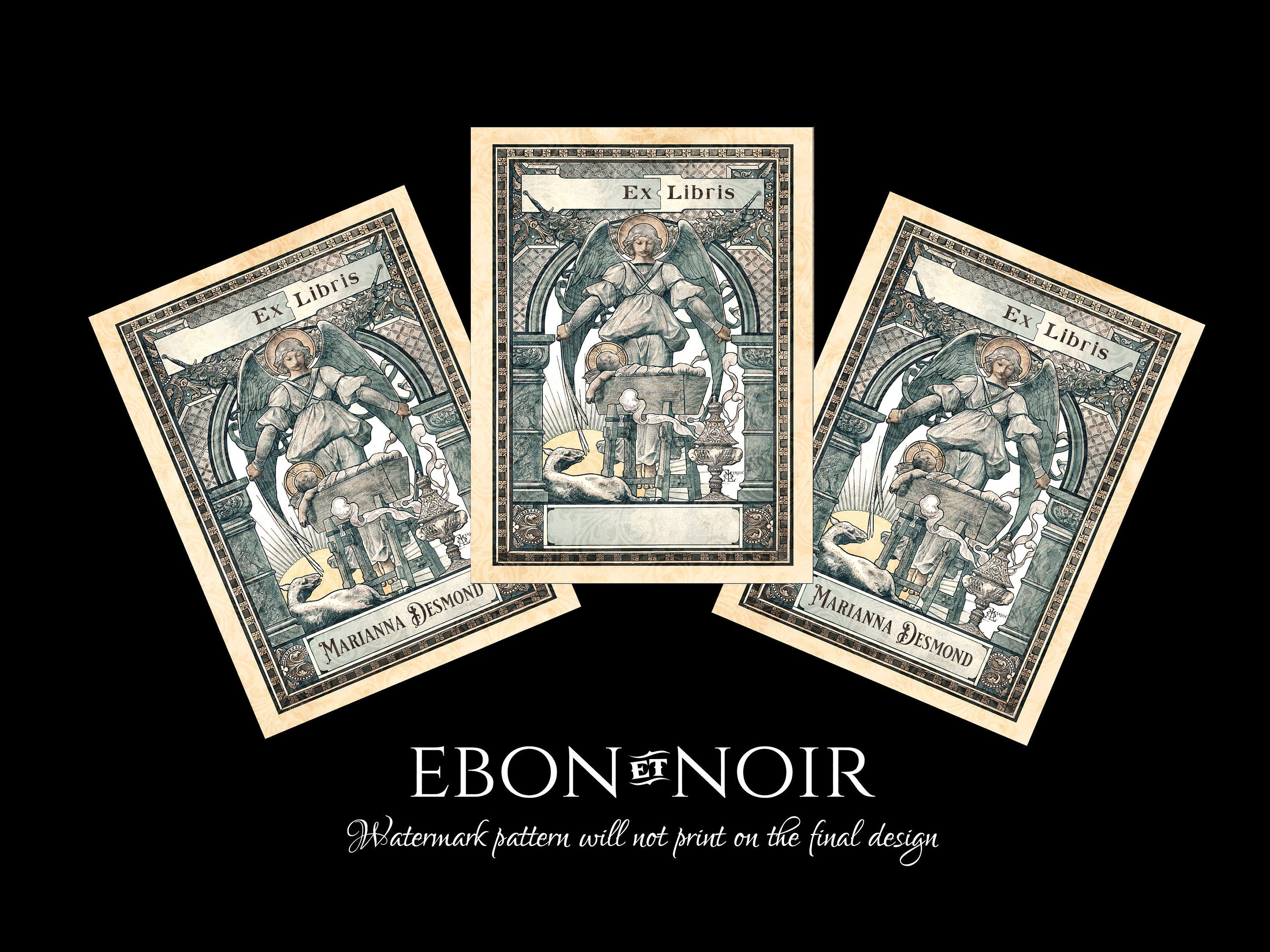 Guardian Angel, Personalized Ex-Libris Bookplates, Crafted on Traditional Gummed Paper, 3in x 4in, Set of 30