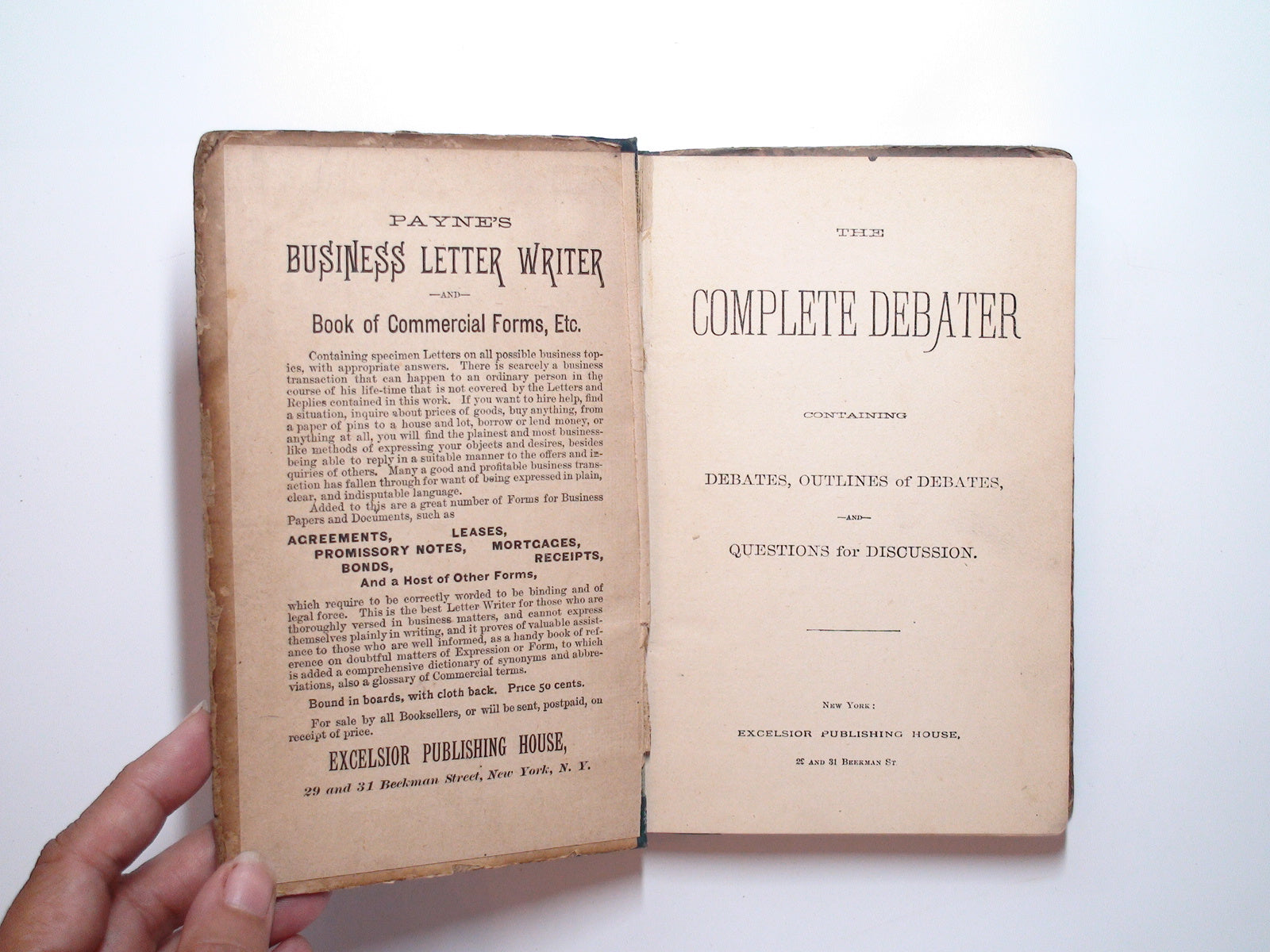 The Complete Debater, Vintage Victorian Textbook, Excelsior Publishing, 1884