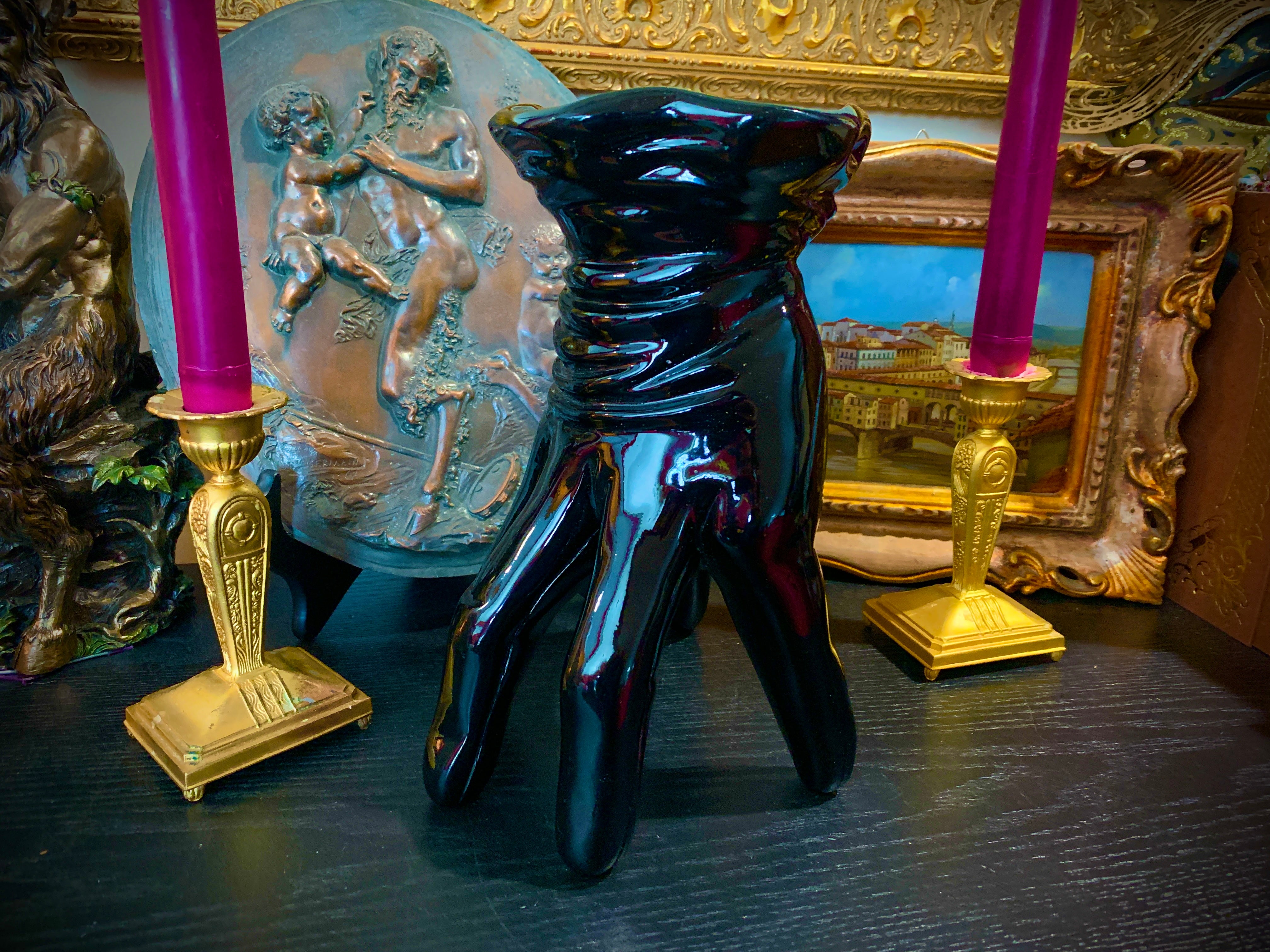 The Black Hand, Black Glove, Vase, Sculpture in Shiny Black Resin, Gothic Decor