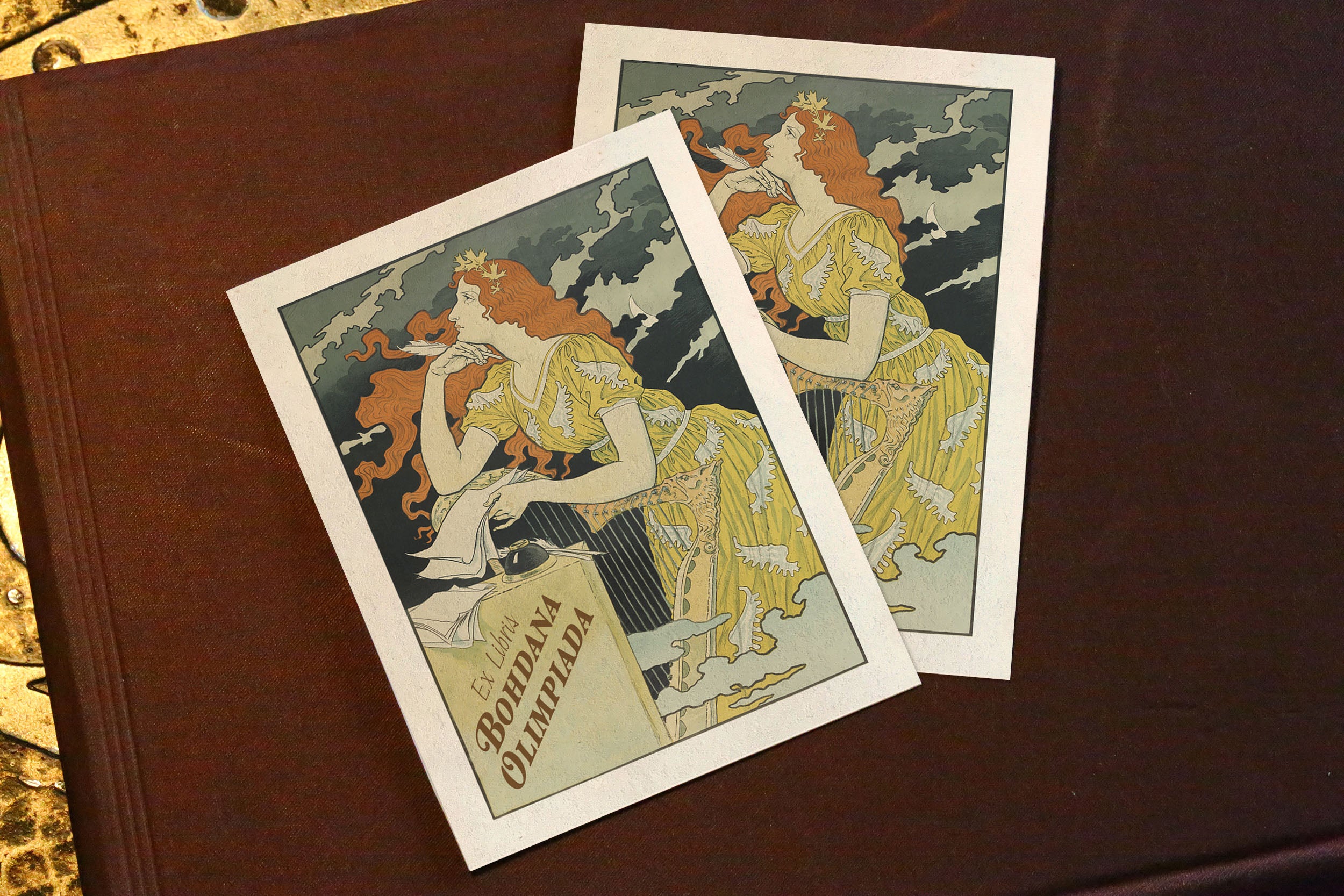 The Poetess, Personalized Art Deco Ex-Libris Bookplates, Crafted on Traditional Gummed Paper, 4in x 3in, Set of 30