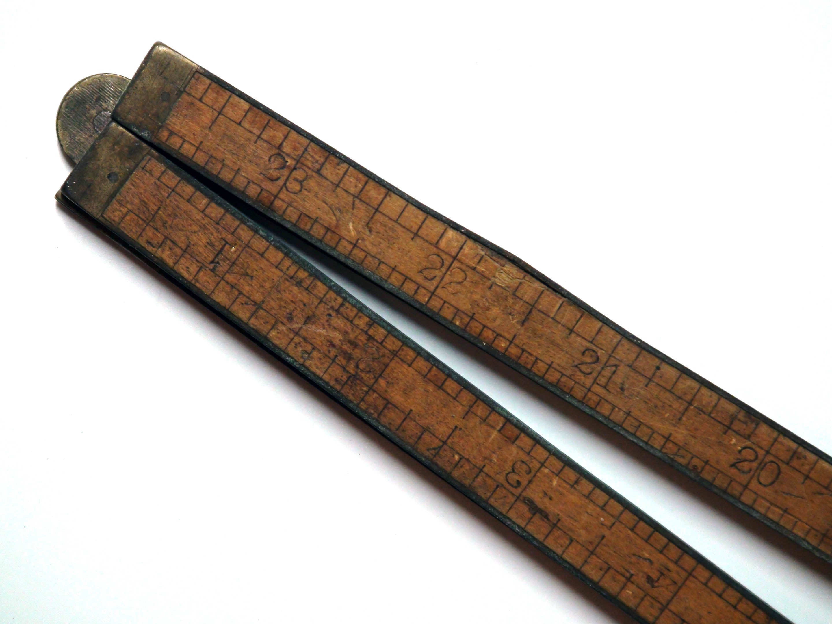 Vintage Stanley Rule & Level Co. No. 62, 24in 4- Fold Carpenter Ruler, Brass and Boxwood