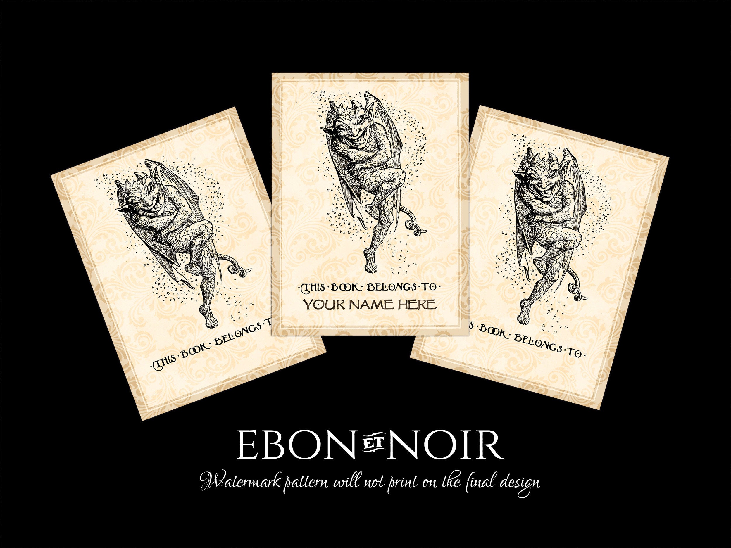 Laughing Imp, Personalized Ex-Libris Bookplates, Crafted on Traditional Gummed Paper, 3in x 4in, Set of 30