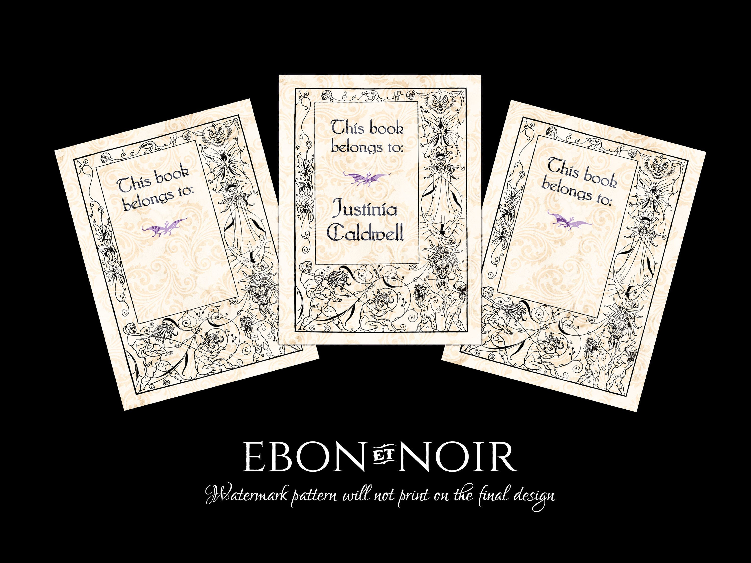 Aubrey Beardsley Fairies, Personalized, Ex-Libris Bookplates, Crafted on Traditional Gummed Paper, 3in x 4in, Set of 30