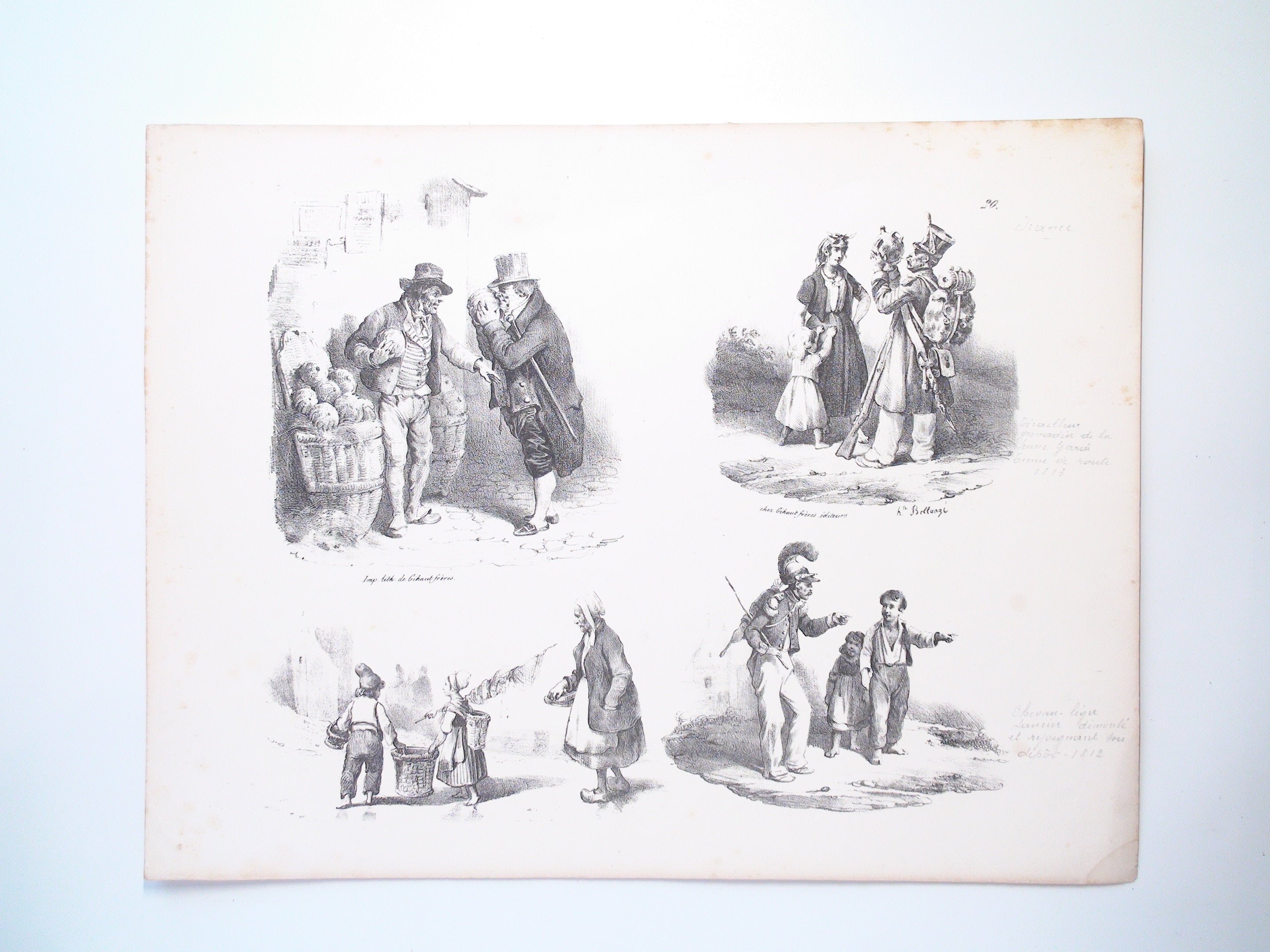 Lithograph of Peasants and Soldiers, Chez Gihaut Frères, Éditeurs, c1812
