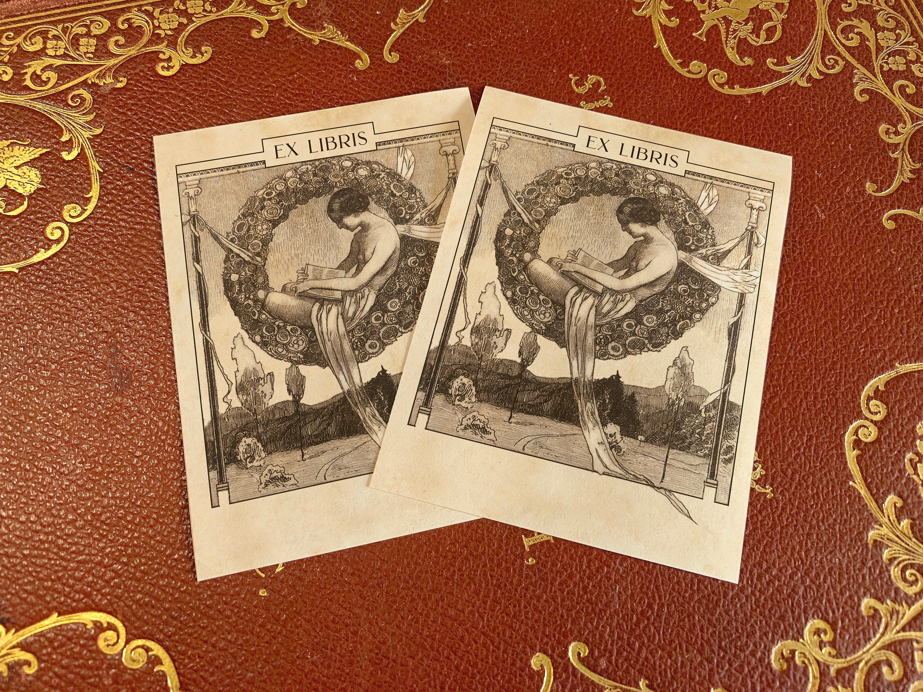 Fairy On a Wreath, Personalized Ex-Libris Bookplates, Crafted on Traditional Gummed Paper, 3in x 4in, Set of 30