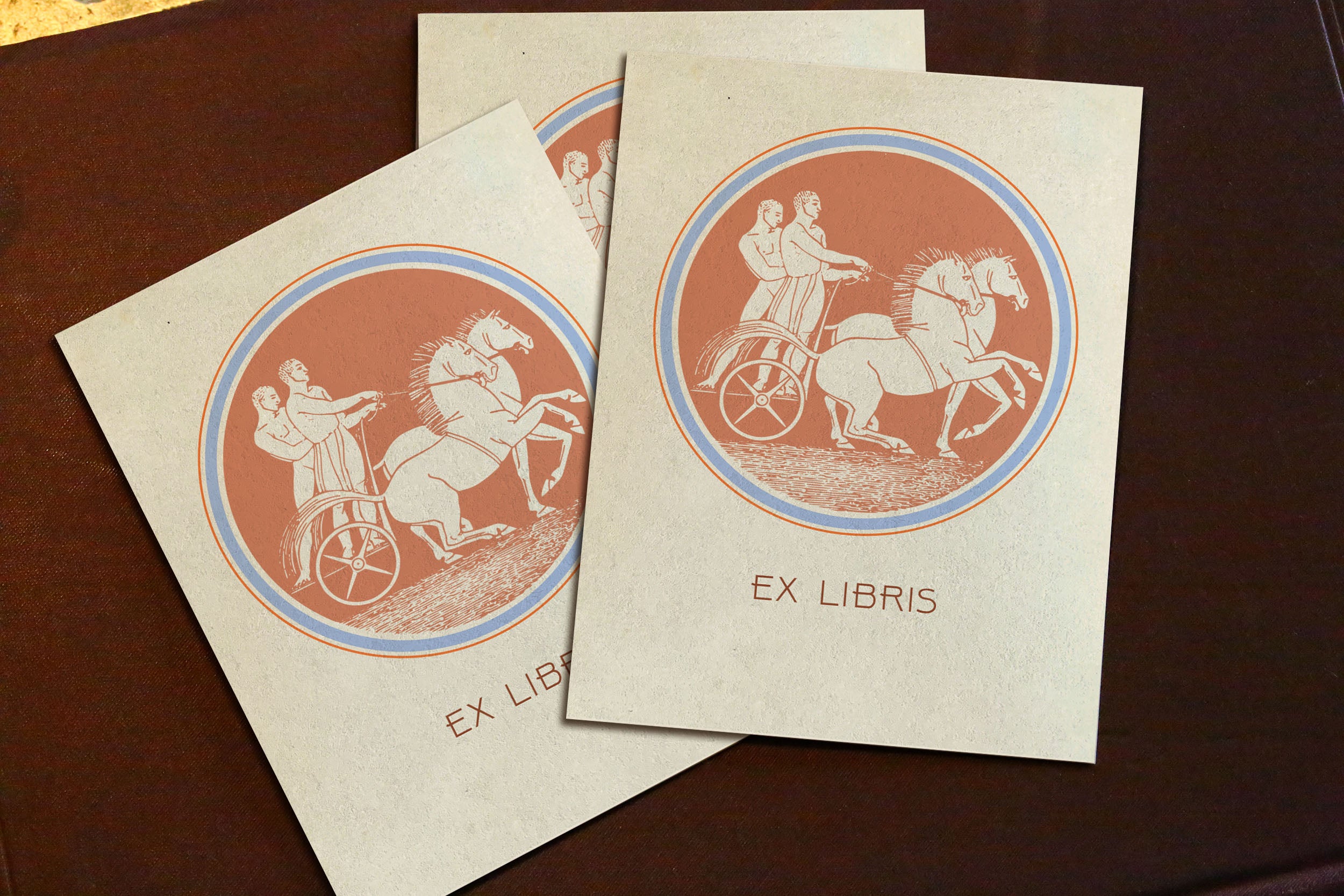 Chariot of Eros, Personalized Ex-Libris Bookplates, Crafted on Traditional Gummed Paper, 3in x 4in, Set of 30