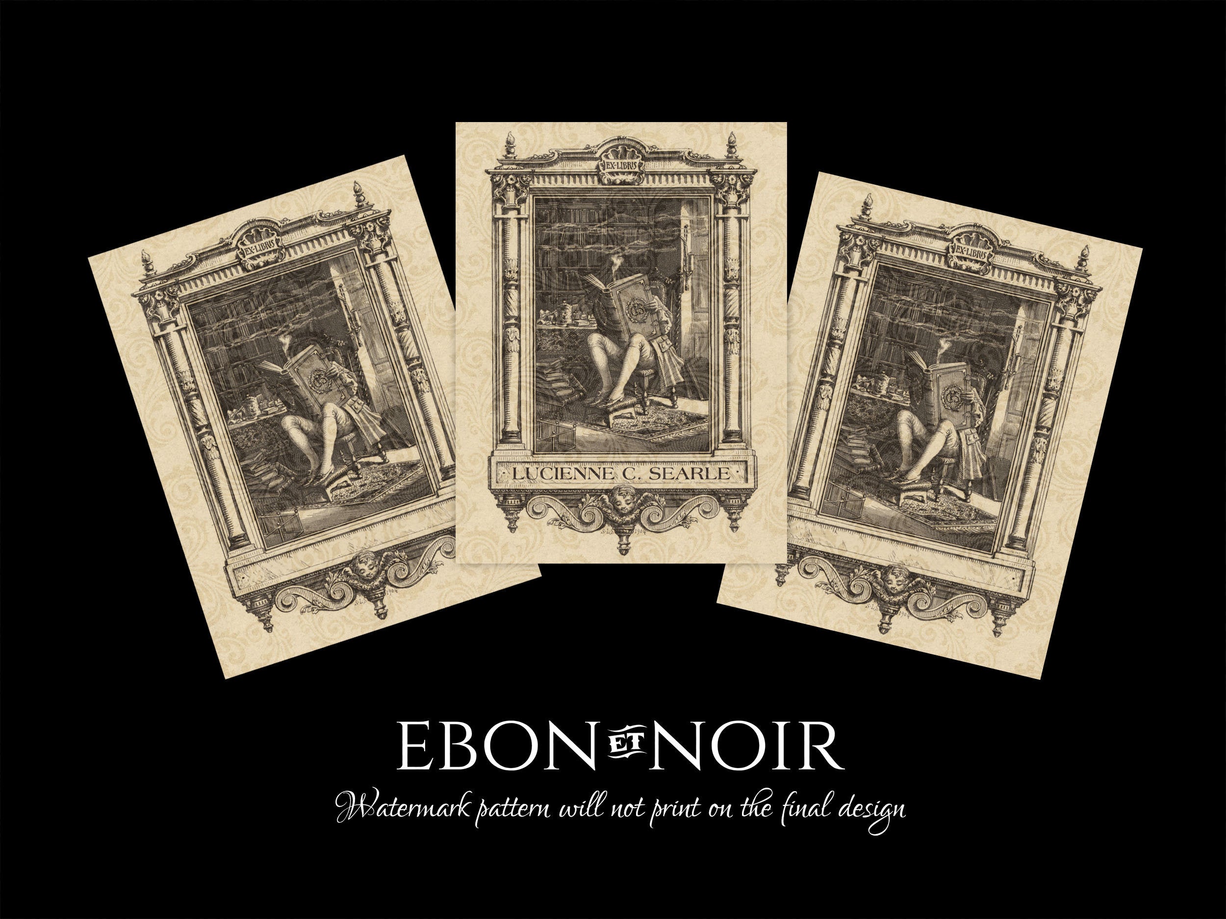 Smoking Gent, Personalized Gothic Ex-Libris Bookplates, Crafted on Traditional Gummed Paper, 3in x 4in, Set of 30