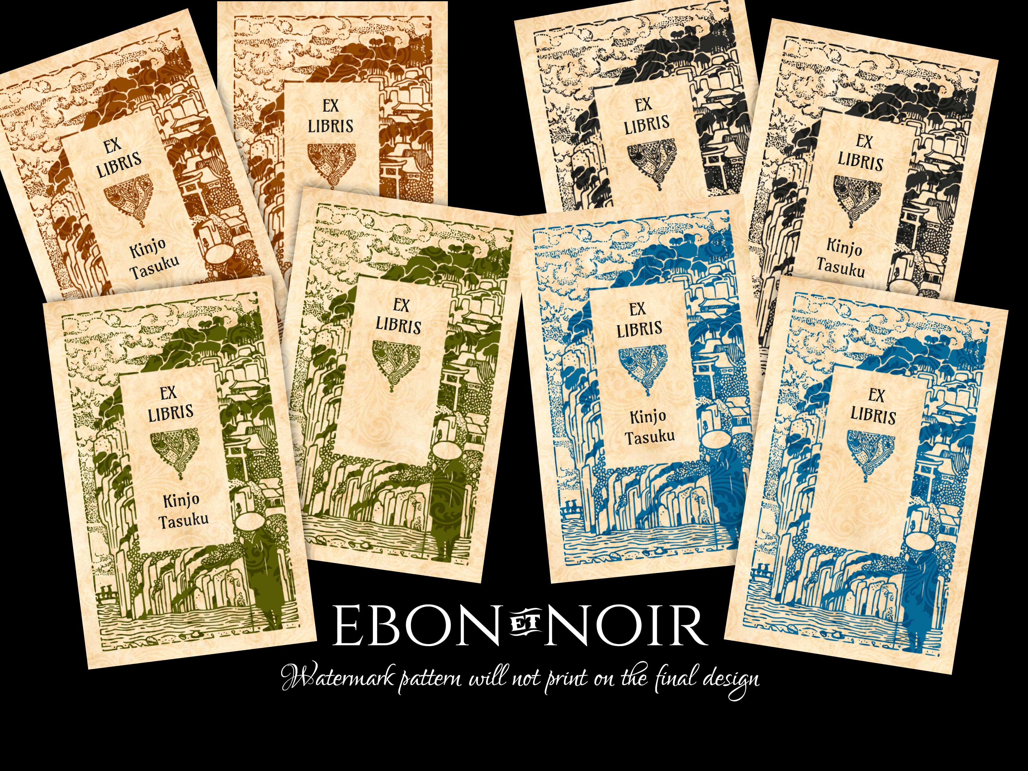 Mountain Village Woodcut, Personalized Ex-Libris Bookplates, Crafted on Traditional Gummed Paper, 2.5in x 4in, Set of 30