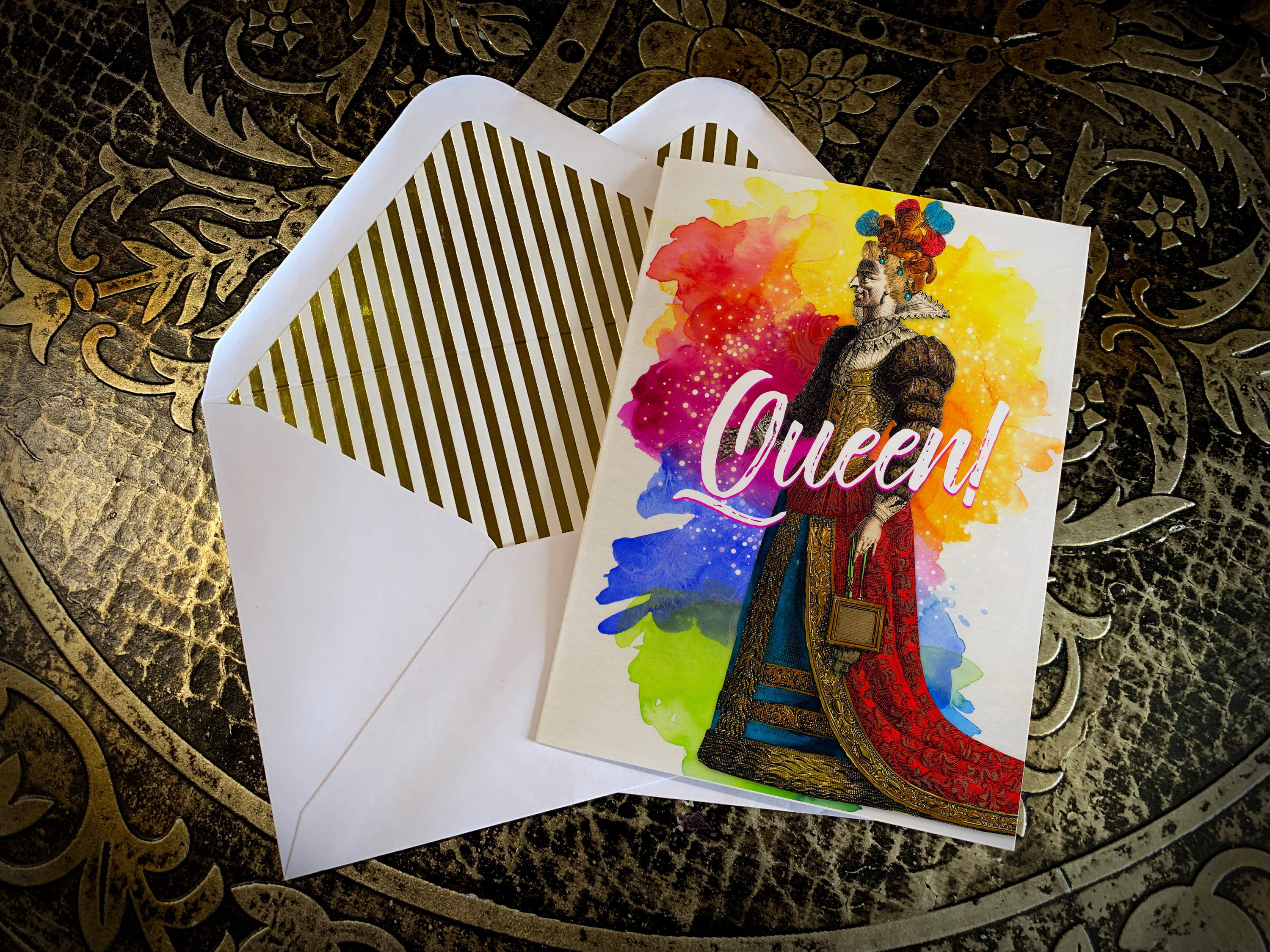 Work It! 18th Century Drag Queen Greeting Card with Elegant Striped Gold Foil Envelope, 1 Card/Envelope