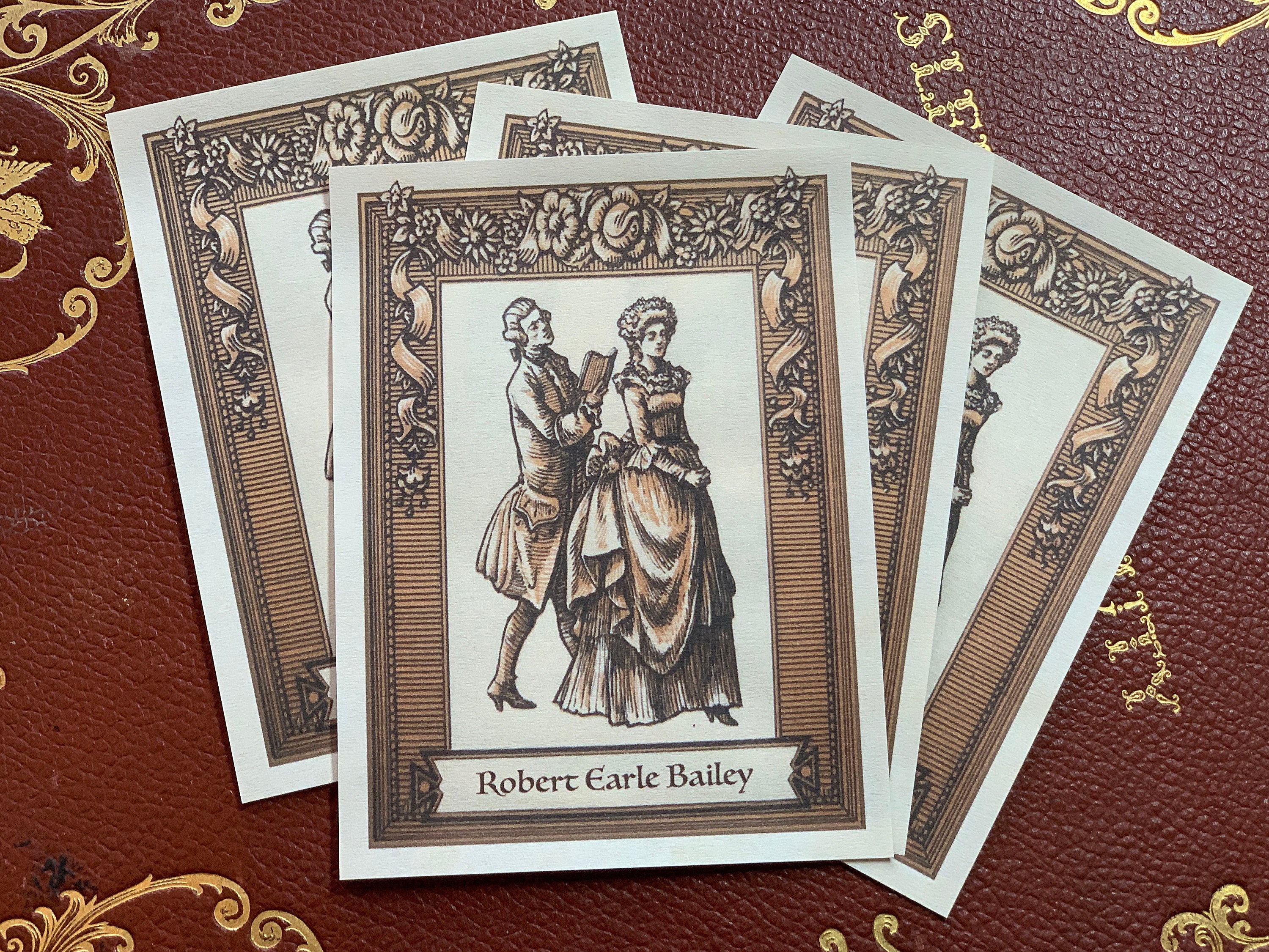 French Courtiers, Personalized Ex-Libris Bookplates, Crafted on Traditional Gummed Paper, 3in x 4in, Set of 30