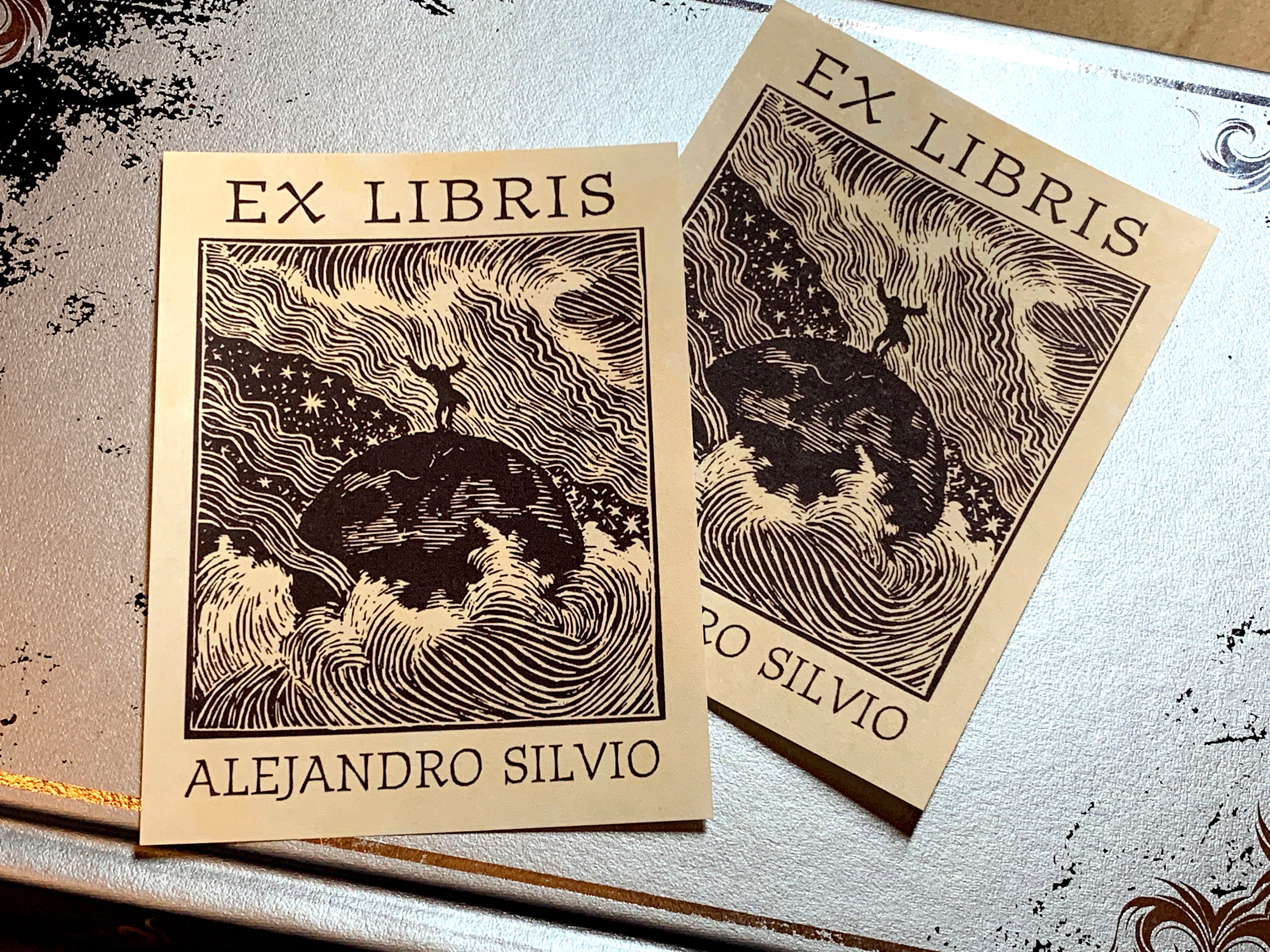 On Top of the World, Personalized Ex-Libris Bookplates, Crafted on Traditional Gummed Paper, 3in x 4in, Set of 30