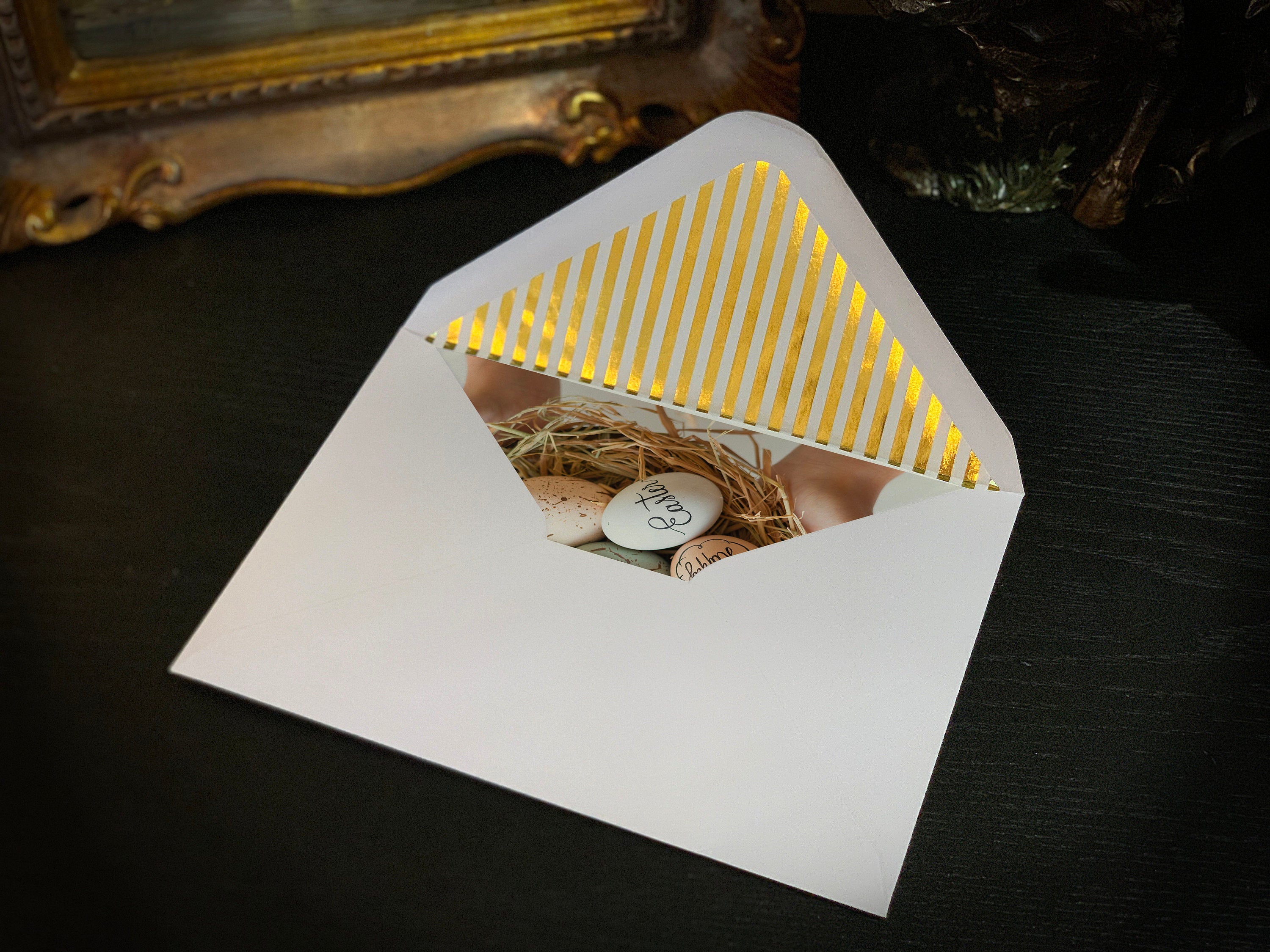 Happy Easter Bird's Nest, Easter Greeting Card with Elegant Striped Gold Foil Envelope, 1 Card/Envelope