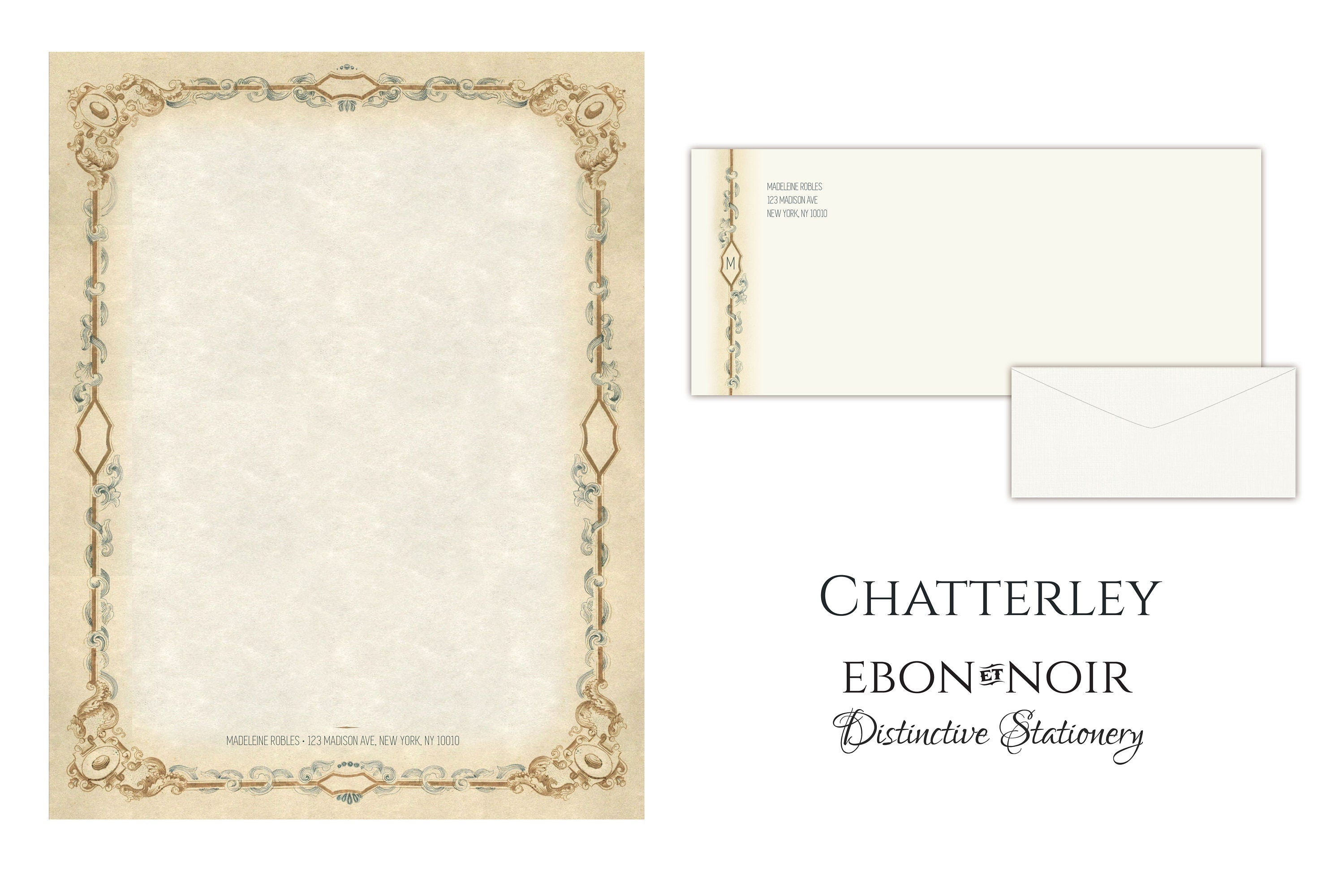 Chatterley, Luxurious Handcrafted Stationery Set for Letter Writing, Personalized, 12 Sheets/10 Envelopes