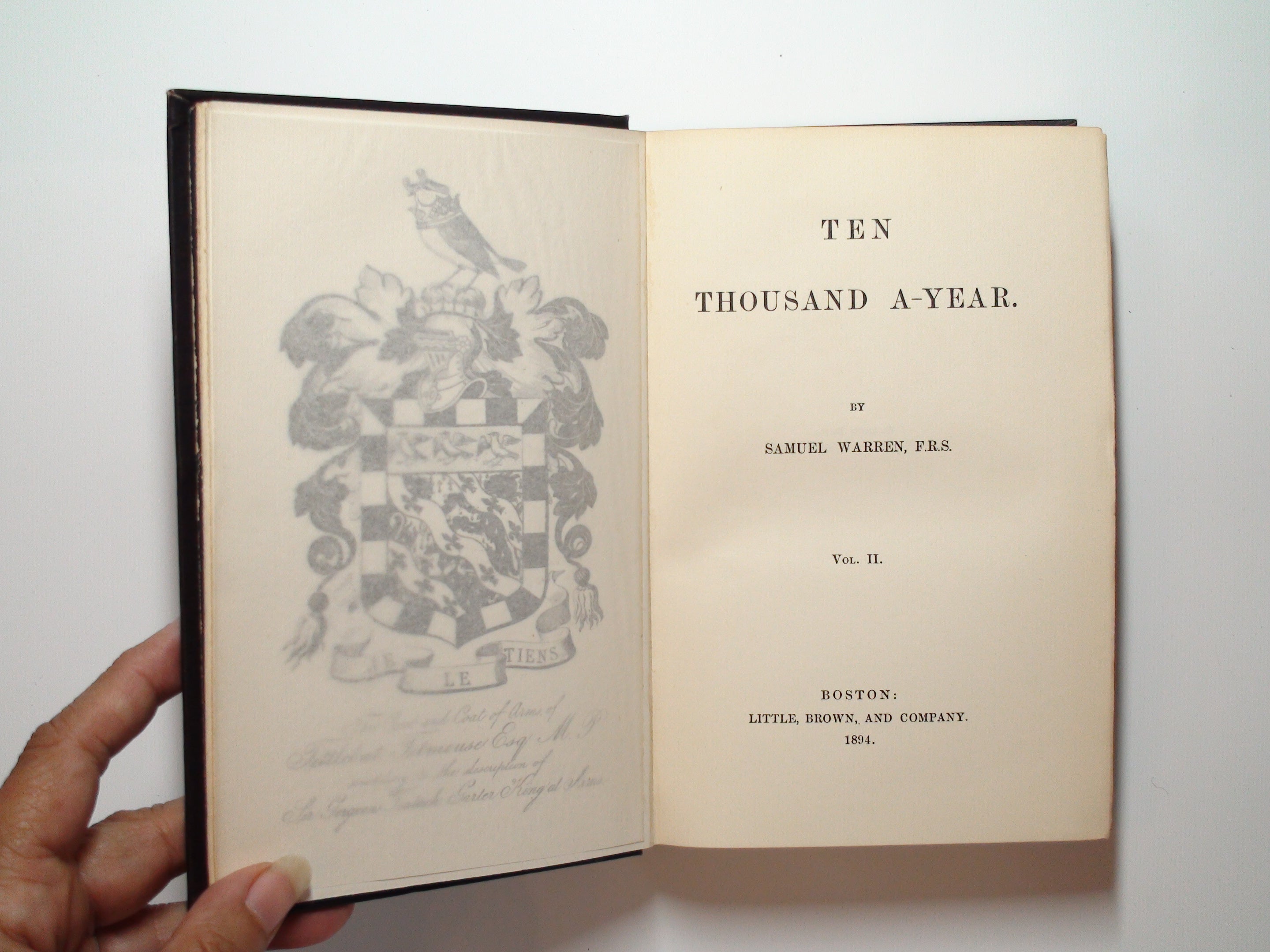 Ten Thousand A Year, by Samuel Warren, Vol I and II ONLY of a 3 Vol Set, 1894