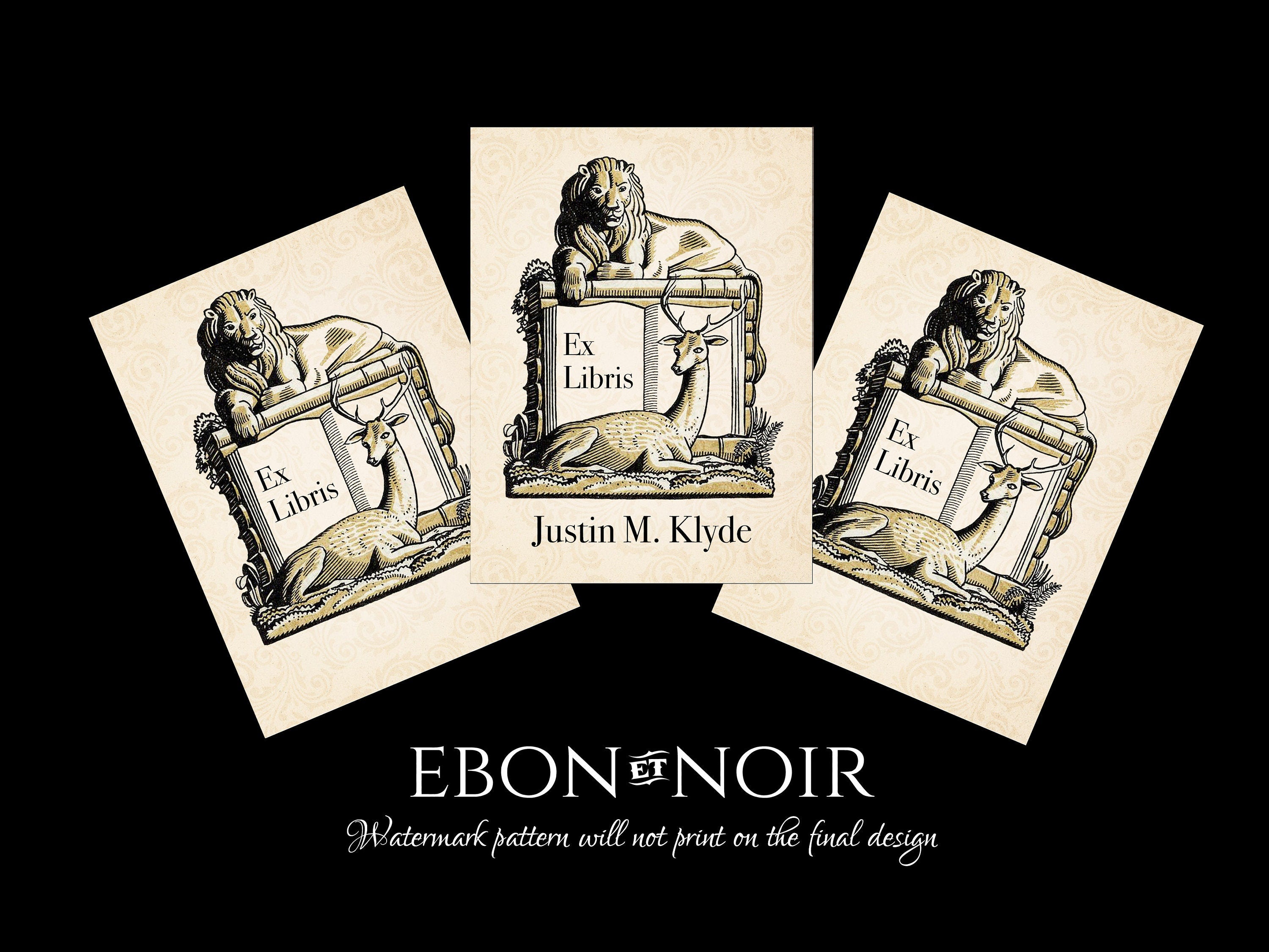 Lion and Faun by Rockwell Kent, Personalized Ex-Libris Bookplates, Crafted on Traditional Gummed Paper, 3in x 4in, Set of 30