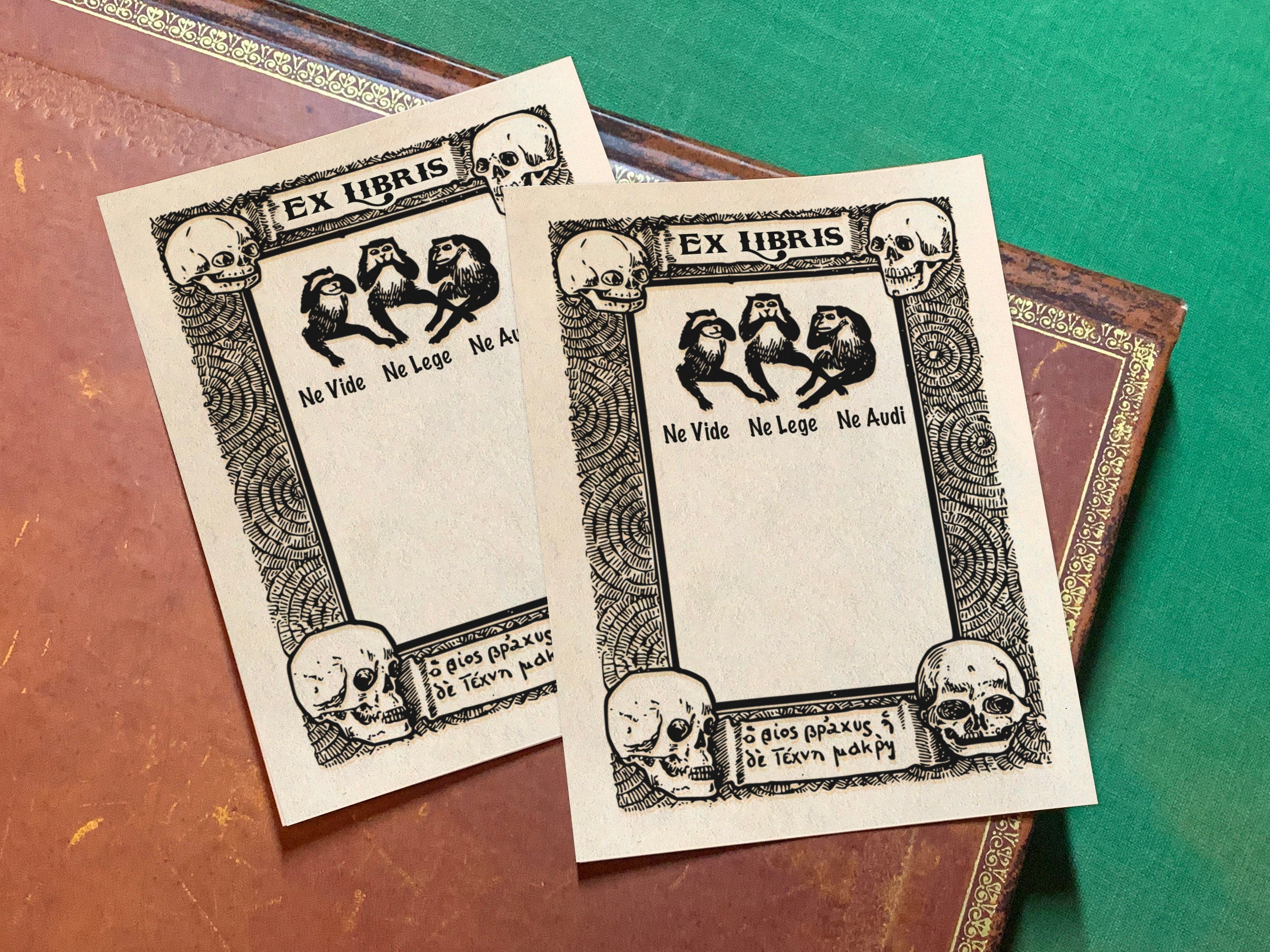 Three Wise Monkeys, Personalized Ex-Libris Bookplates, Crafted on Traditional Gummed Paper, 3in x 4in, Set of 30
