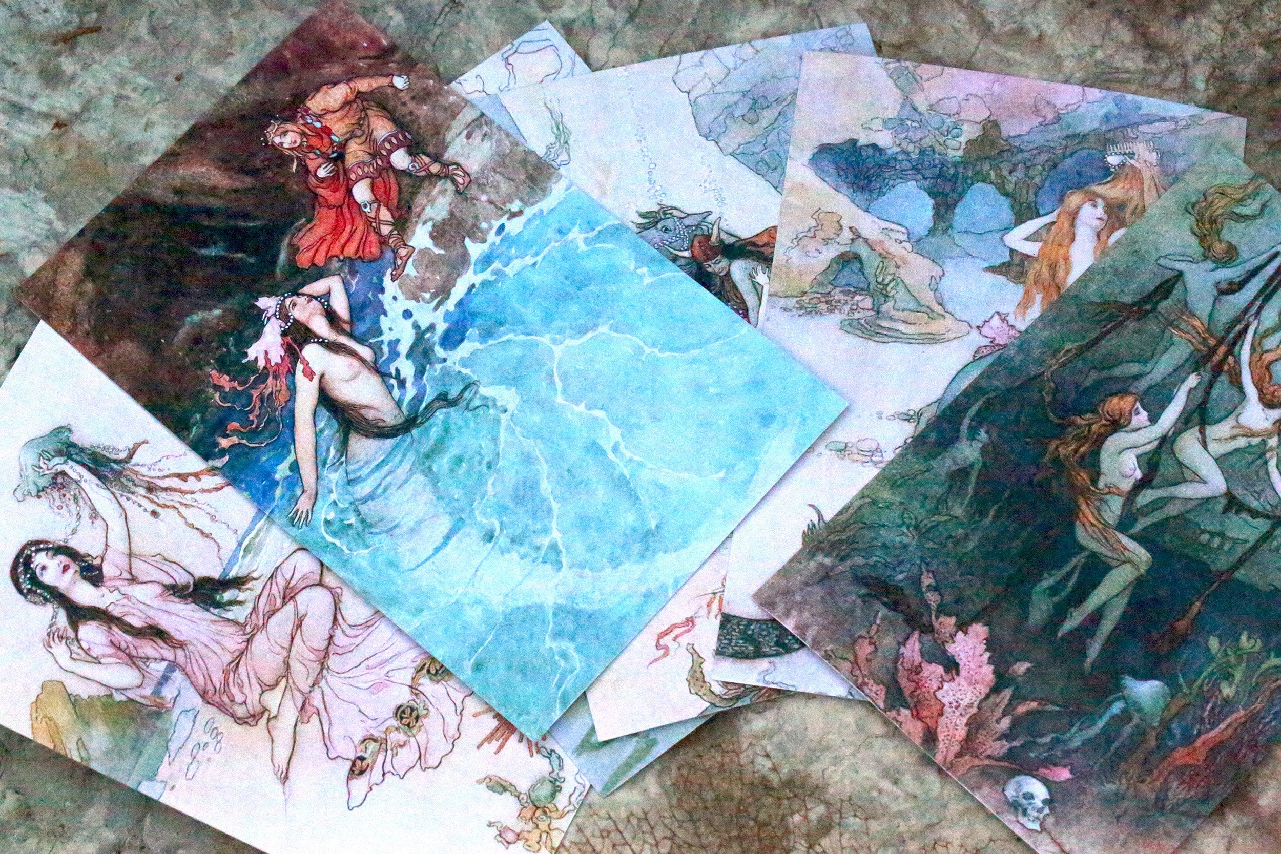 Underwater Whimsy Mermaid Postcard/Greeting Card Set, Exclusively Designed, 6 Designs, 12 Cards