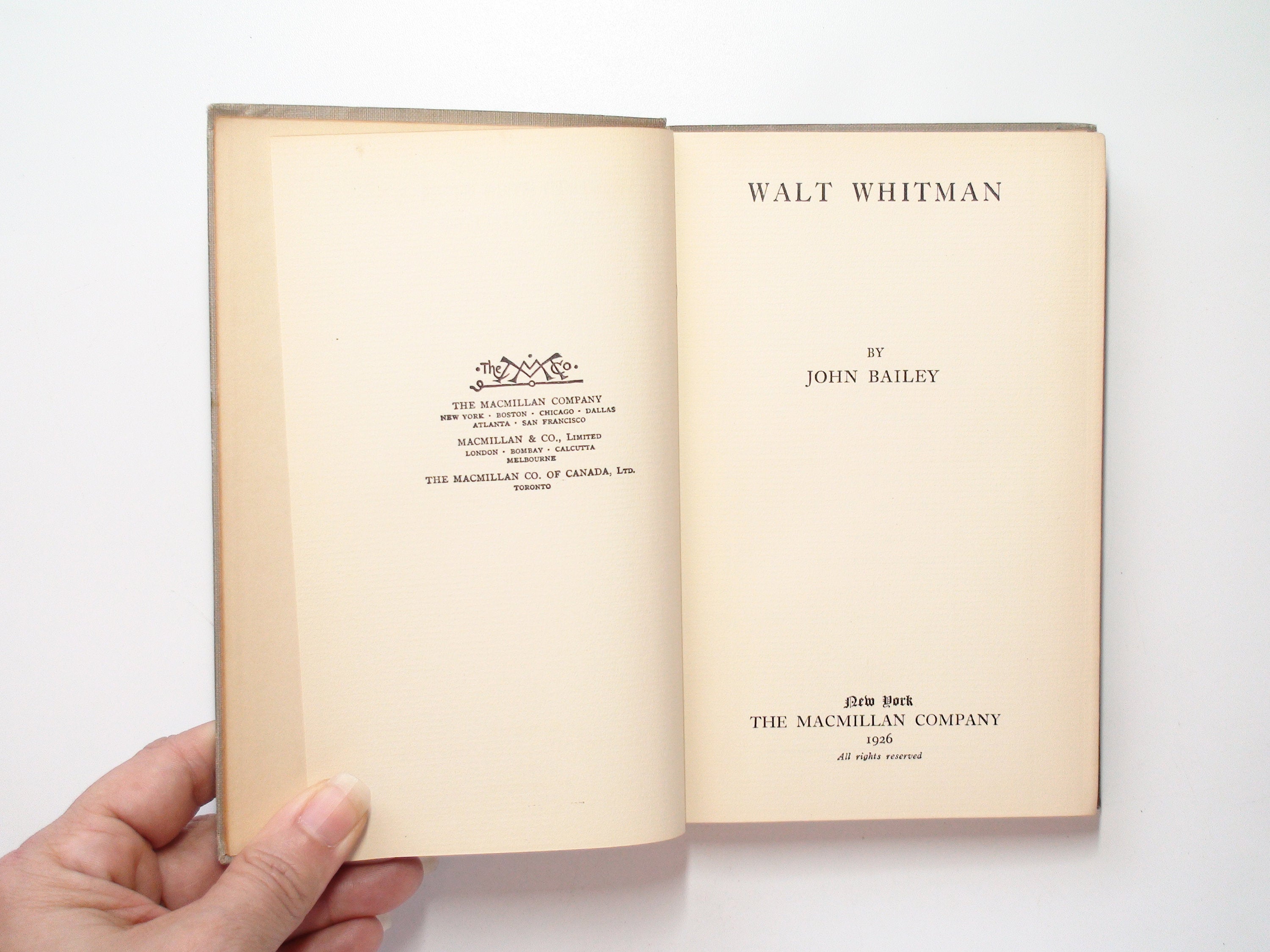 Walt Whitman by John Bailey, Macmillan, Hardcover no D/J, 1926