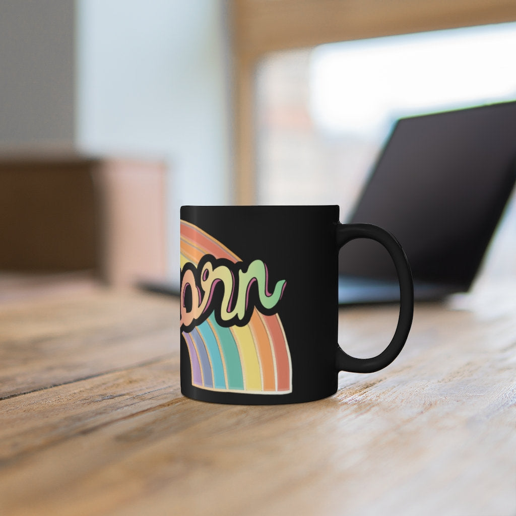 Unicorn Rainbow, Black Coffee Mug, 11oz