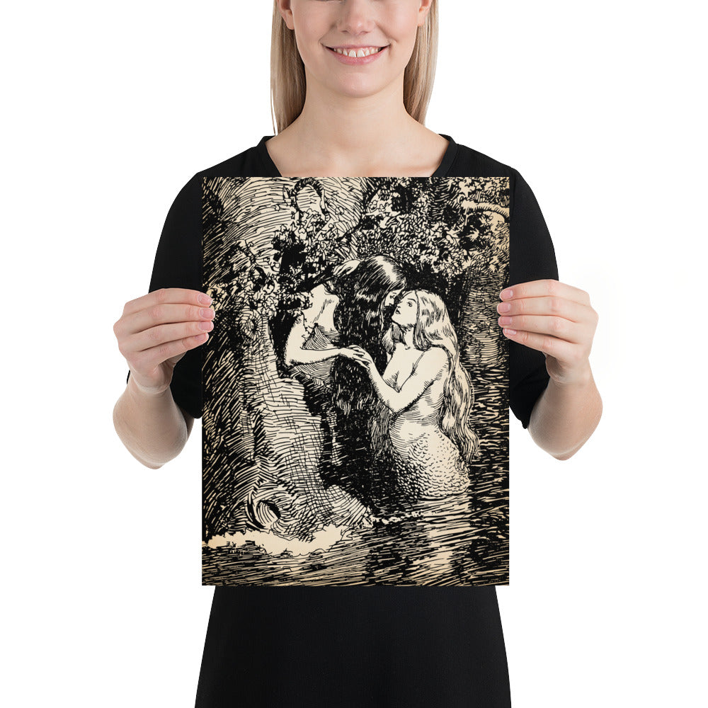 The Nymph Caught the Dryad in Her Arms, Illustrated by Harold Robert Millar, Poster/Digital Print in B&W, Available in Multiple Sizes