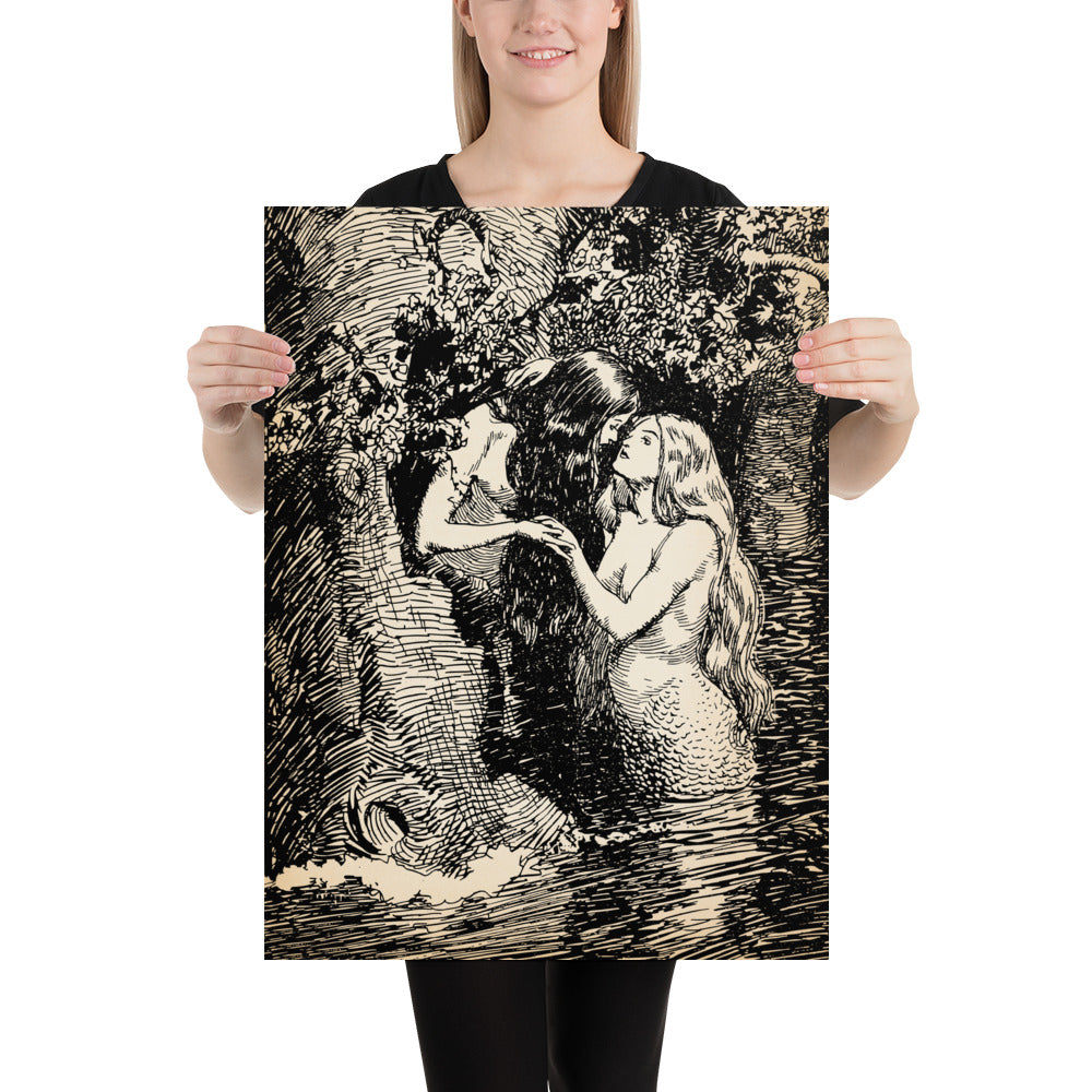 The Nymph Caught the Dryad in Her Arms, Illustrated by Harold Robert Millar, Poster/Digital Print in B&W, Available in Multiple Sizes