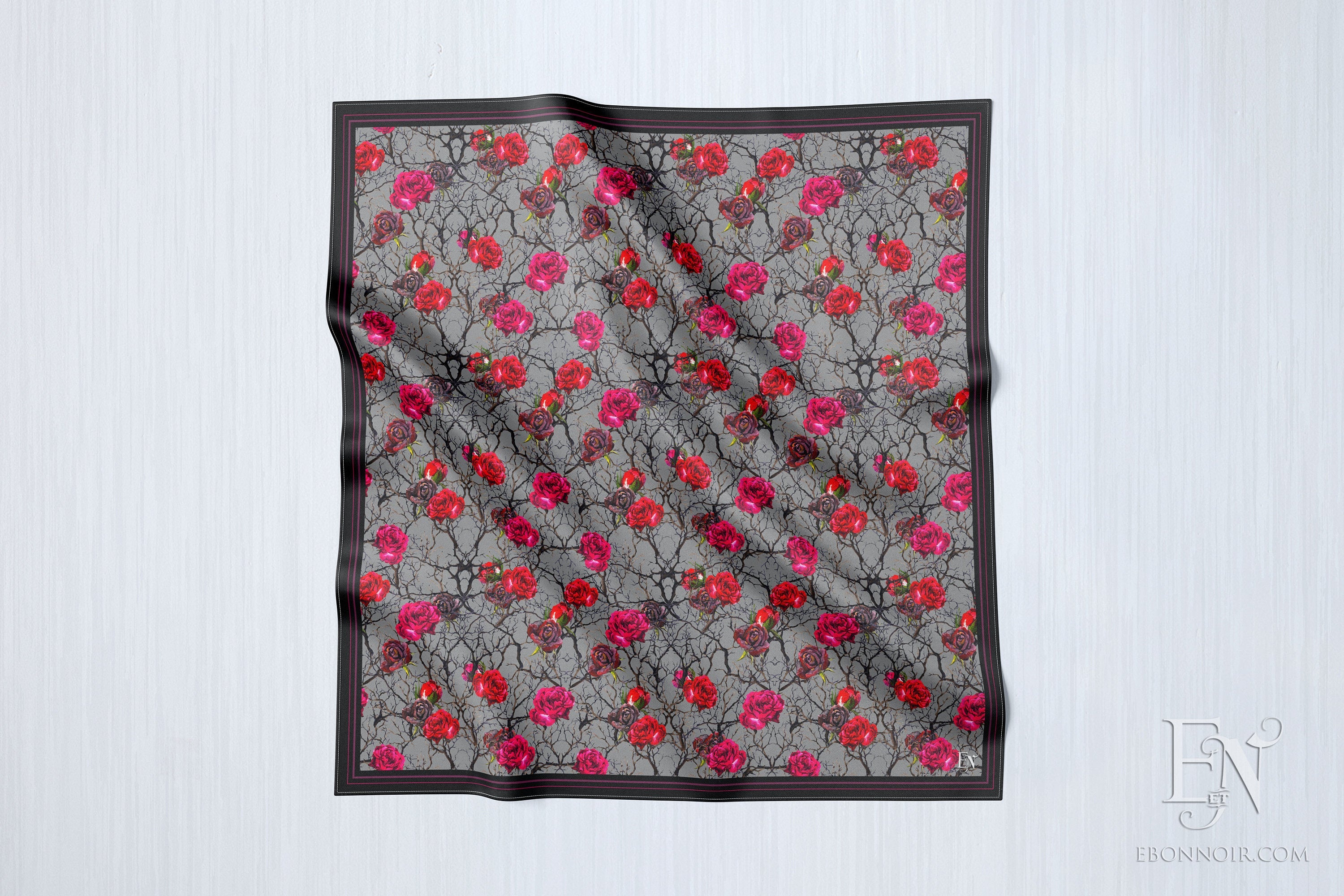 Brier Roses, Luxurious Square Scarf/Wrap/Boho Shawl, Made to Order, Handmade and Cruelty Free, Exclusively at Ebon et Noir