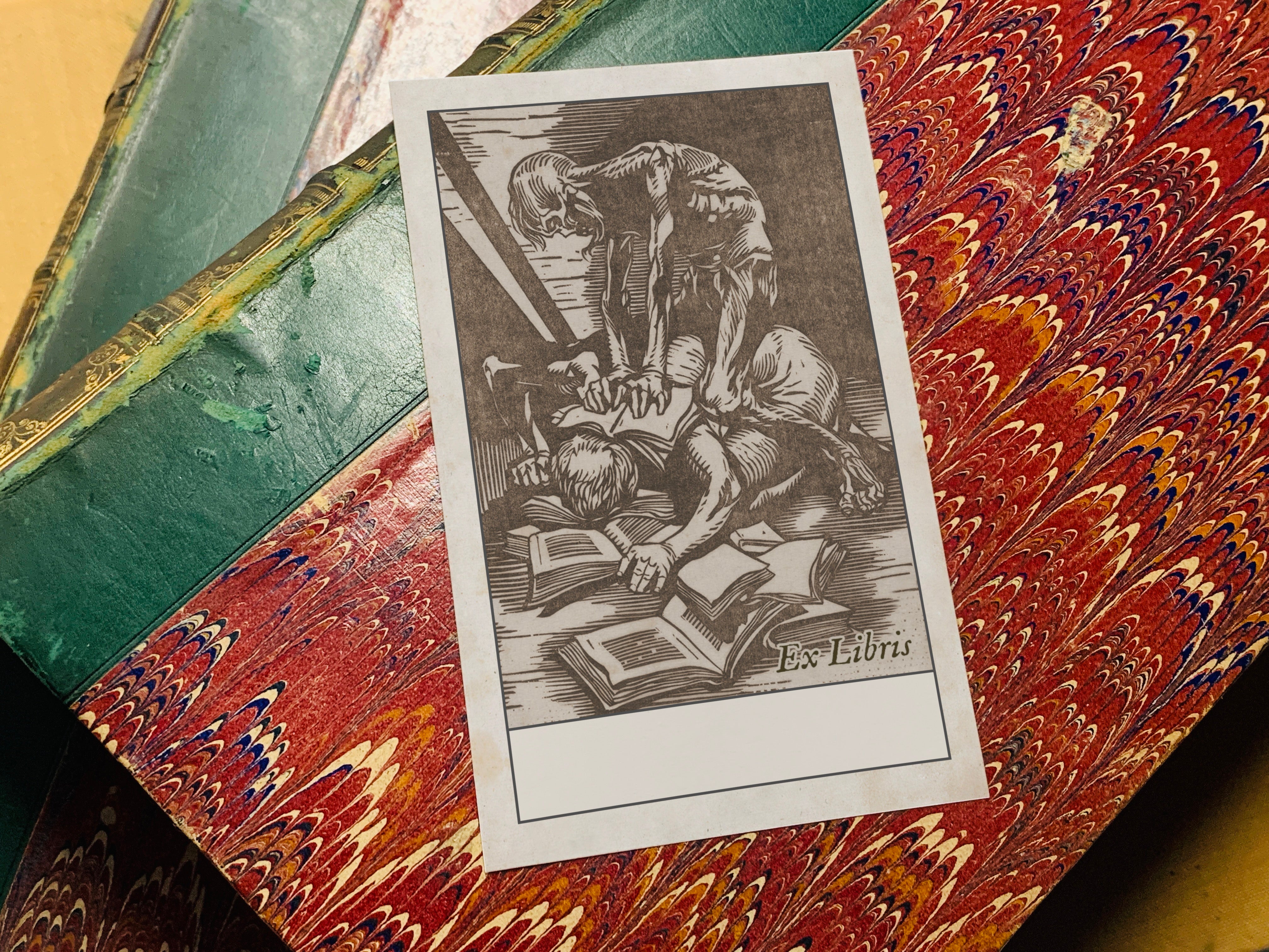 Death and Victim, Dark Academia, Personalized Ex-Libris Bookplates, Crafted on Traditional Gummed Paper, 2.5in x 4in, Set of 30