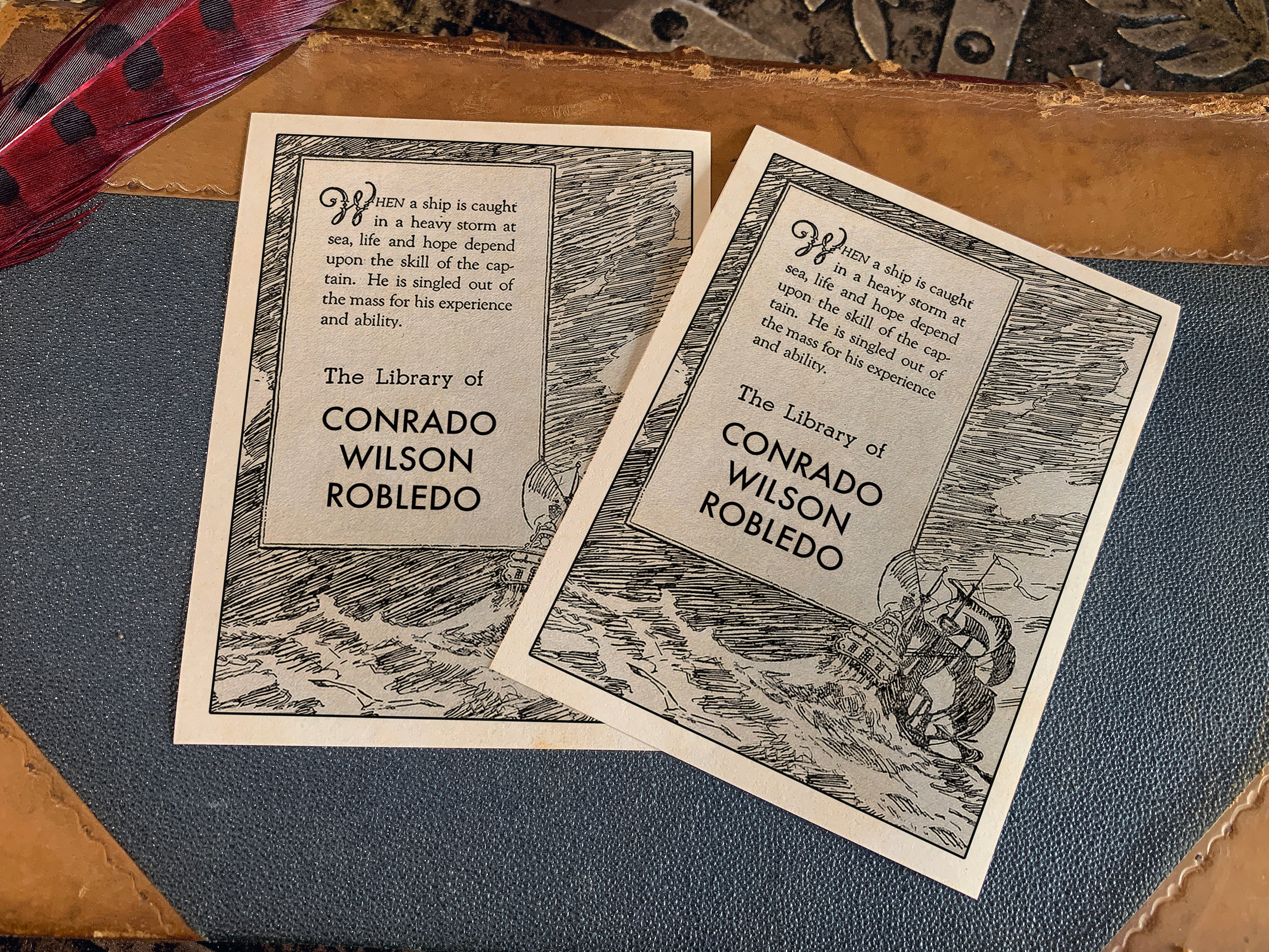 Ship Caught in a Storm, Personalized Ex-Libris Bookplates, Crafted on Traditional Gummed Paper, 3in x 4in, Set of 30