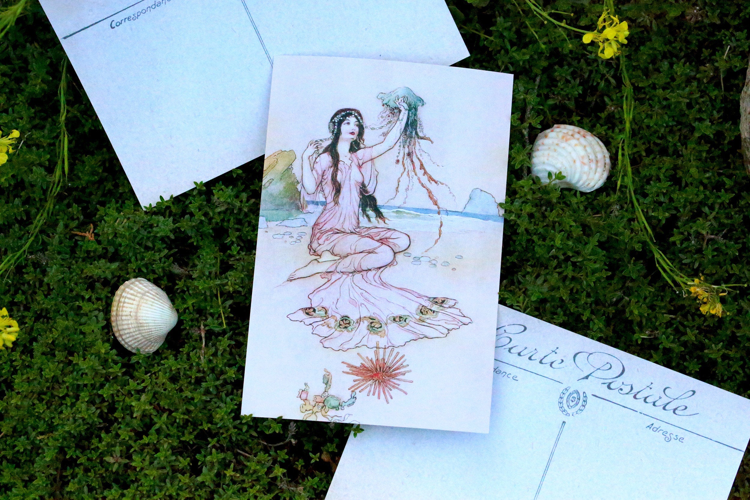 Underwater Whimsy Mermaid Postcard/Greeting Card Set, Exclusively Designed, 6 Designs, 12 Cards