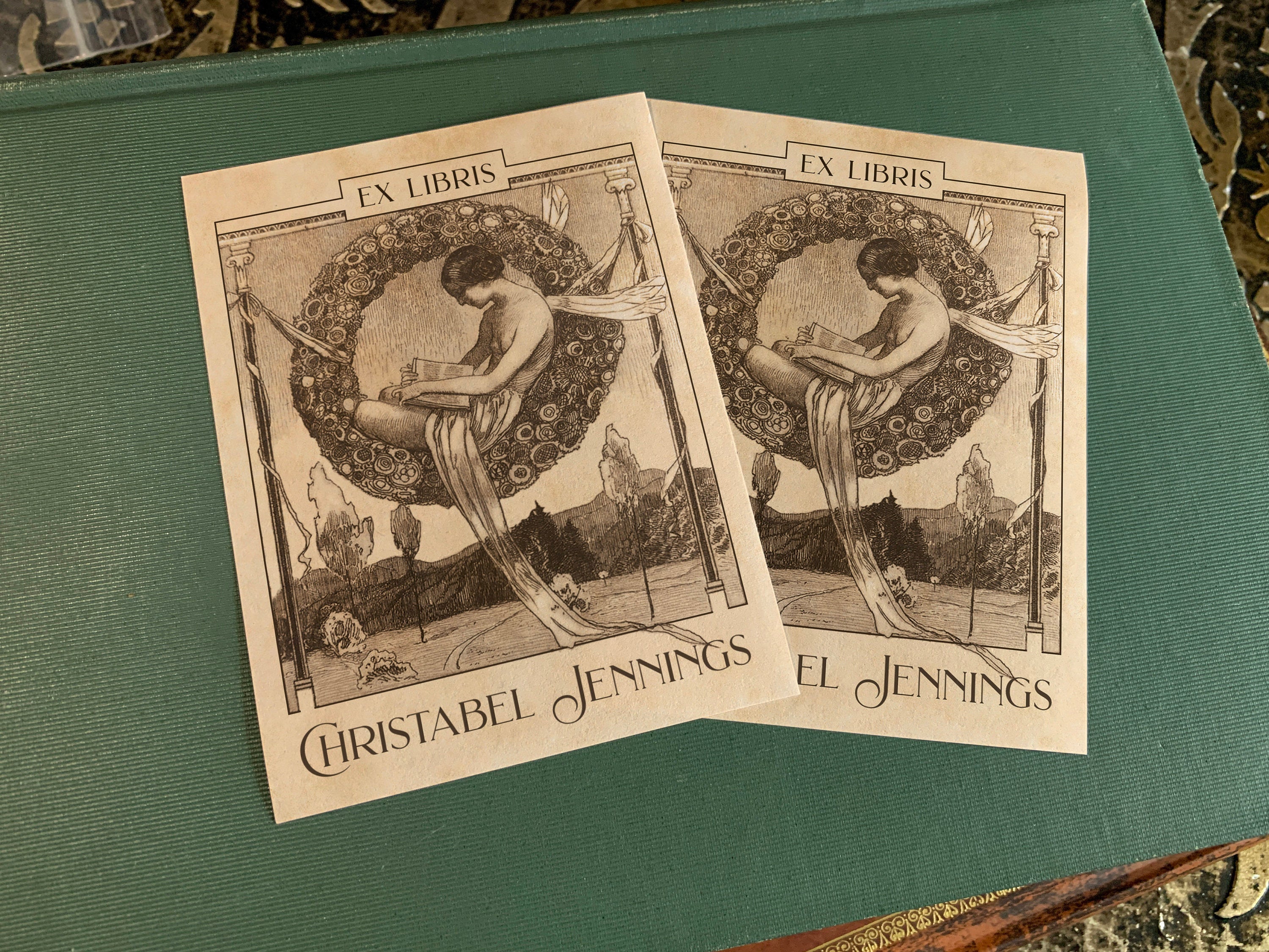 Fairy On a Wreath, Personalized Ex-Libris Bookplates, Crafted on Traditional Gummed Paper, 3in x 4in, Set of 30