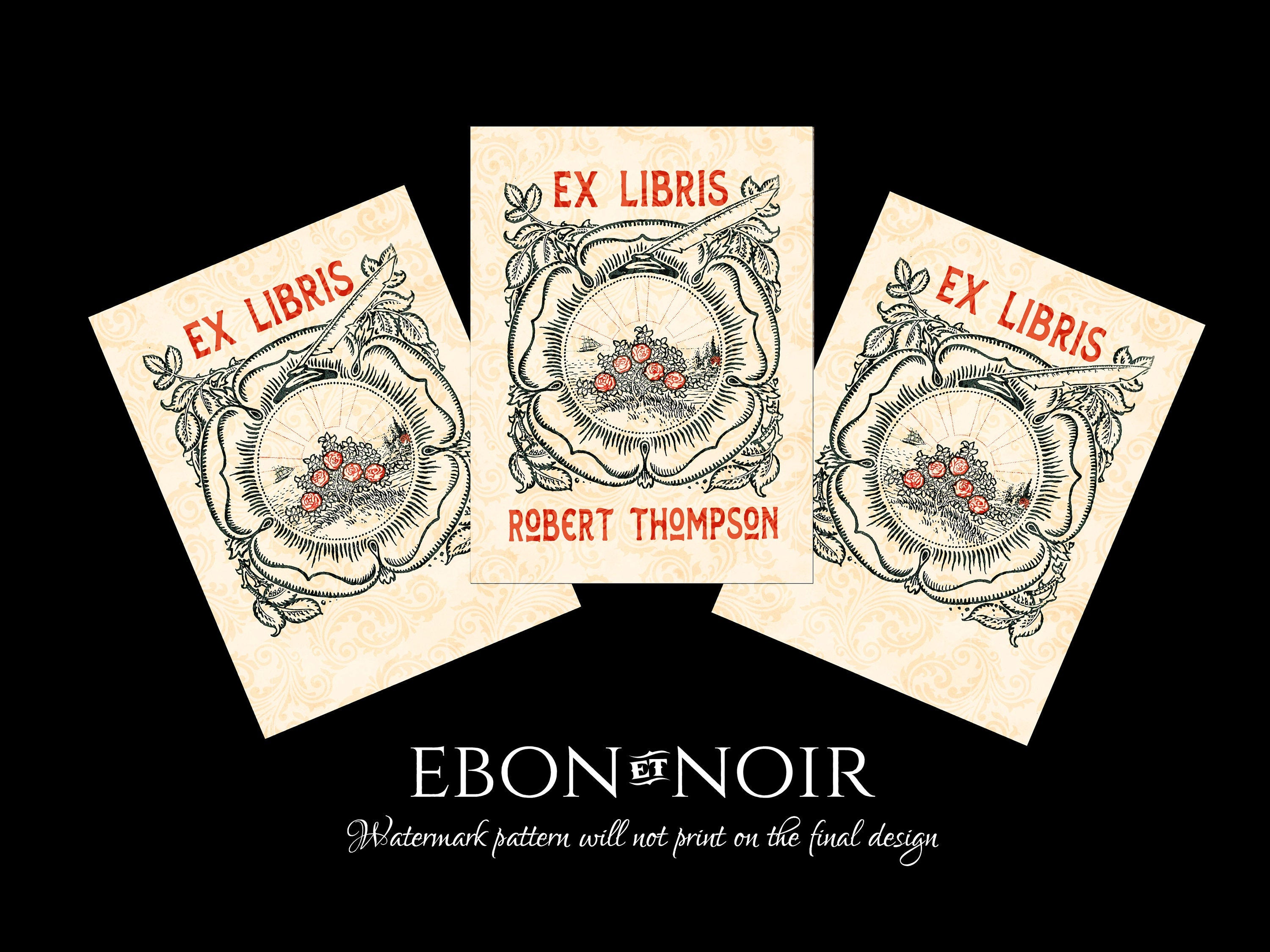 Sub Rosa, Personalized Ex-Libris Bookplates, Crafted on Traditional Gummed Paper, 3in x 4in, Set of 30