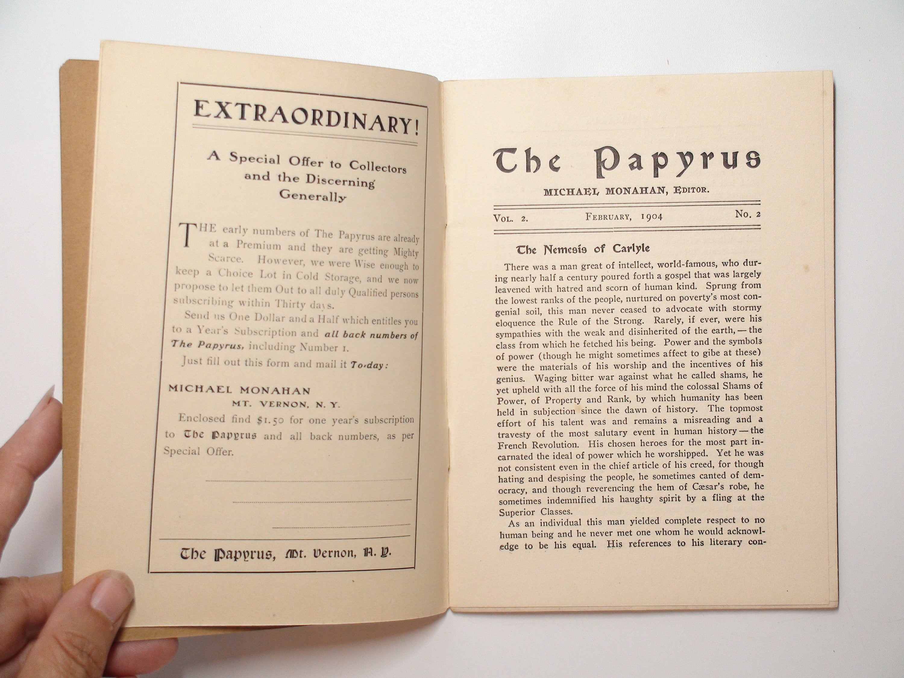 The Papyrus Magazine, Ed. by Michael Monahan, RARE, 1st Ed, February 1904