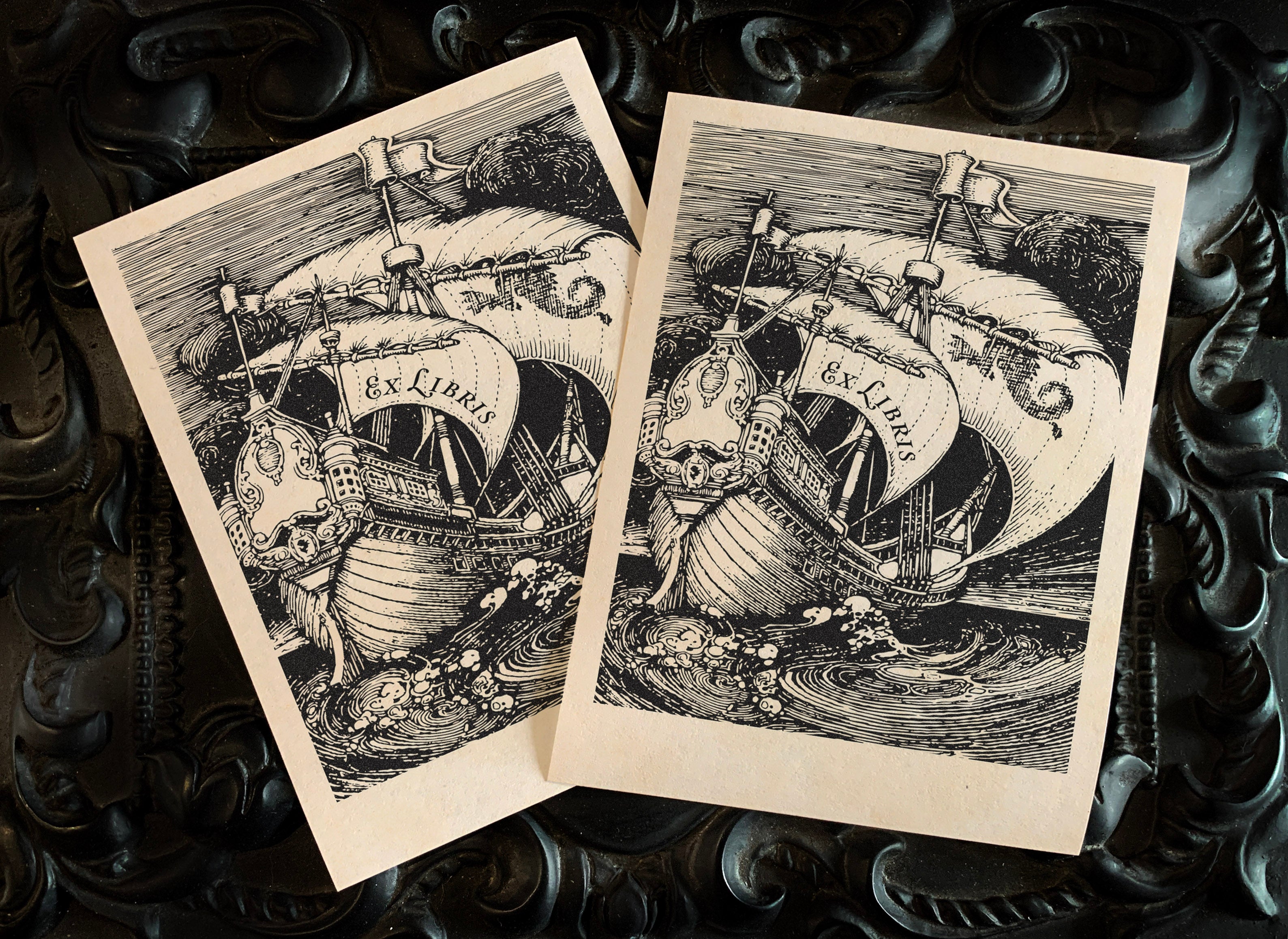 Fantasy Galleon, Personalized Naval Ex-Libris Bookplates, Crafted on Traditional Gummed Paper, 3in x 4in, Set of 30