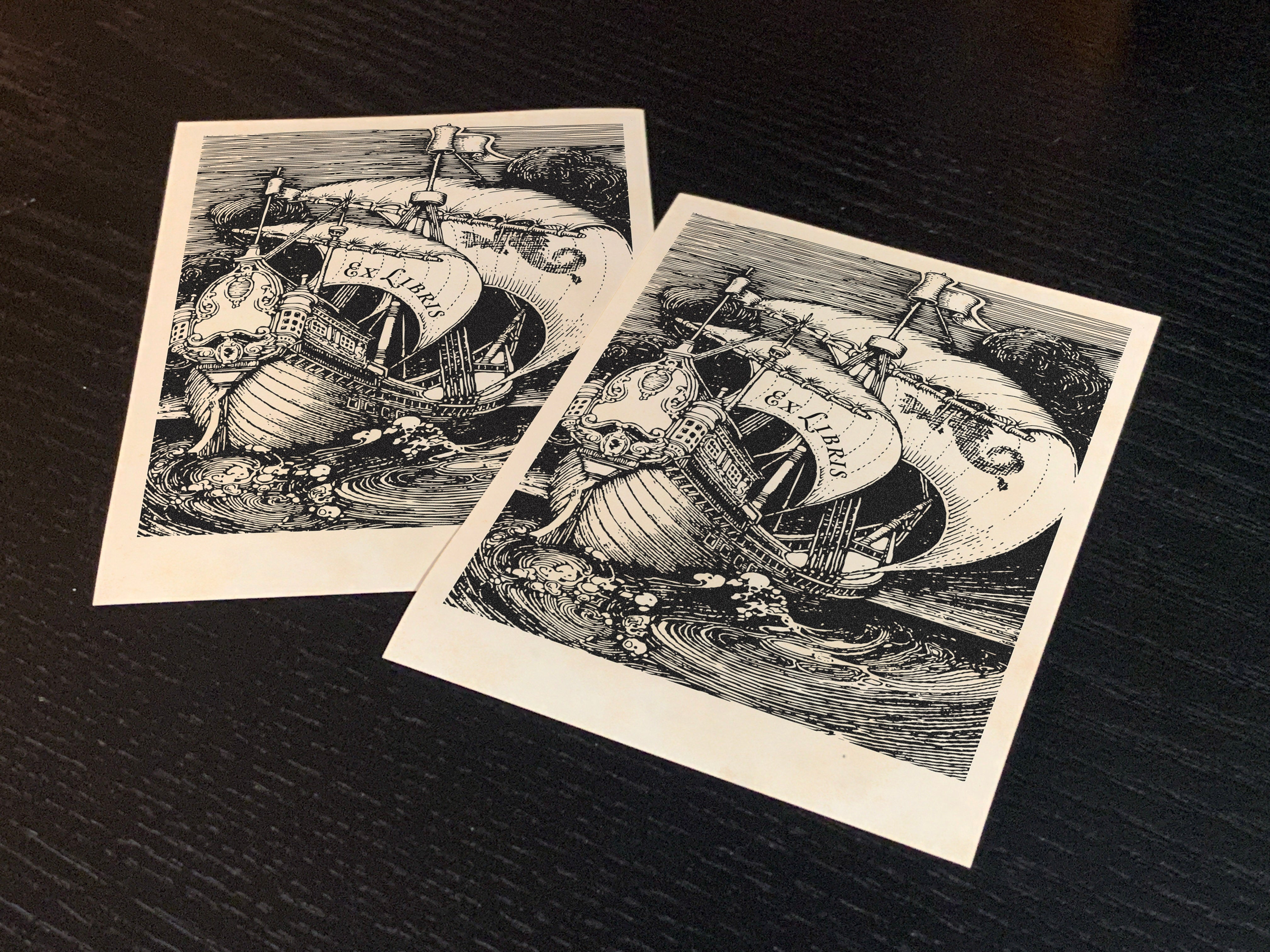 Fantasy Galleon, Personalized Naval Ex-Libris Bookplates, Crafted on Traditional Gummed Paper, 3in x 4in, Set of 30