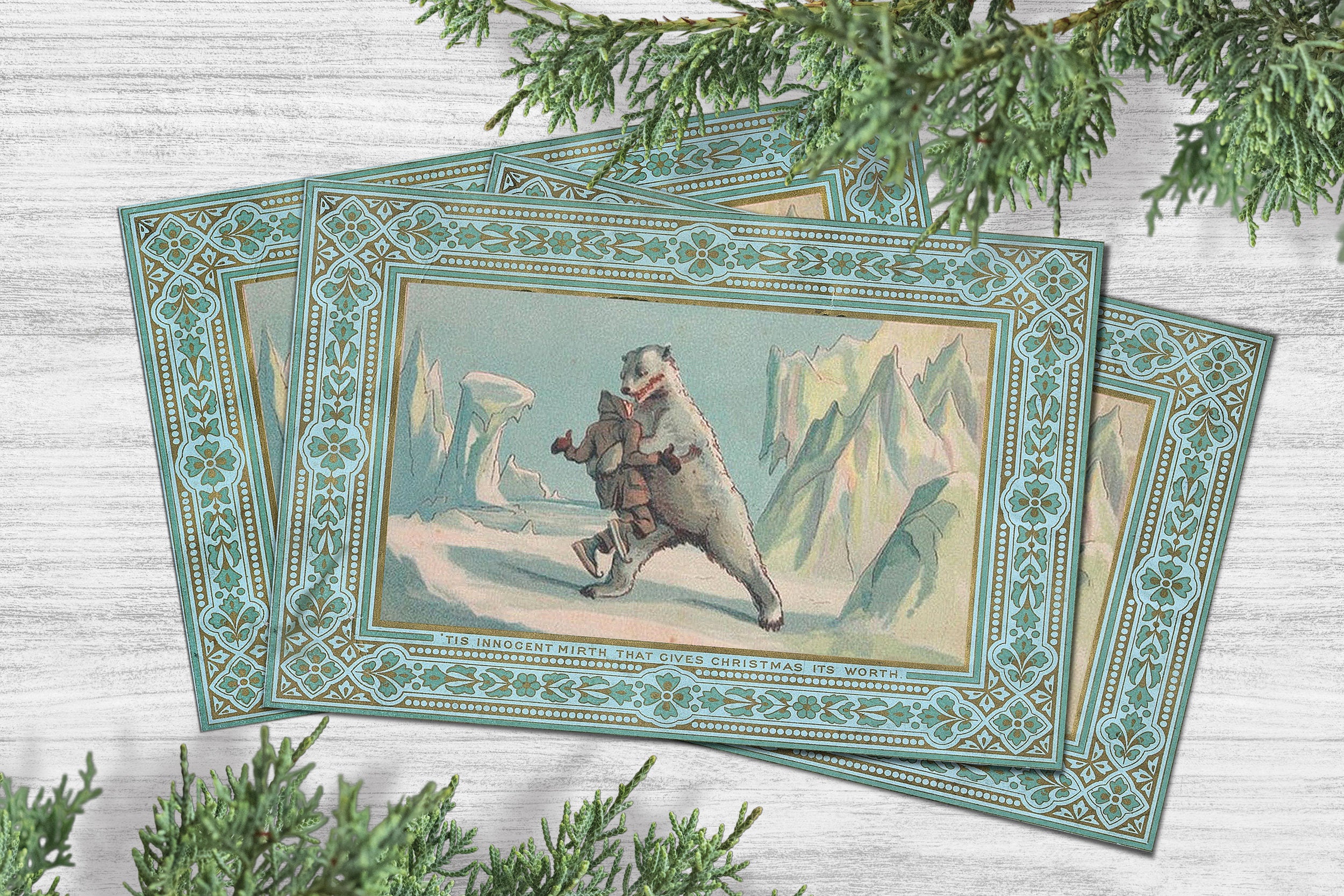 Bear Hugs, Funny Victorian Christmas Cards, Set of 12