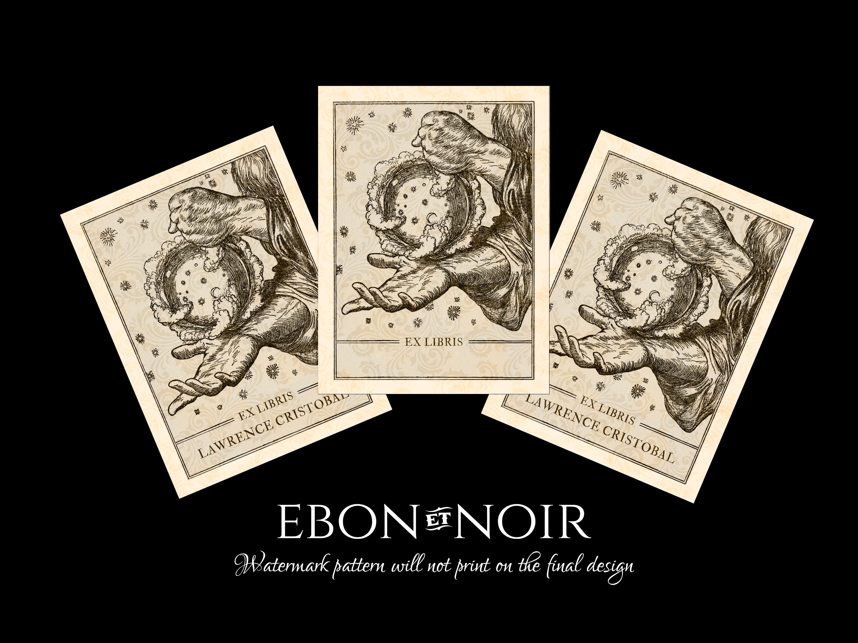 Creation, Personalized Ex-Libris Bookplates, Crafted on Traditional Gummed Paper, 3in x 4in, Set of 30