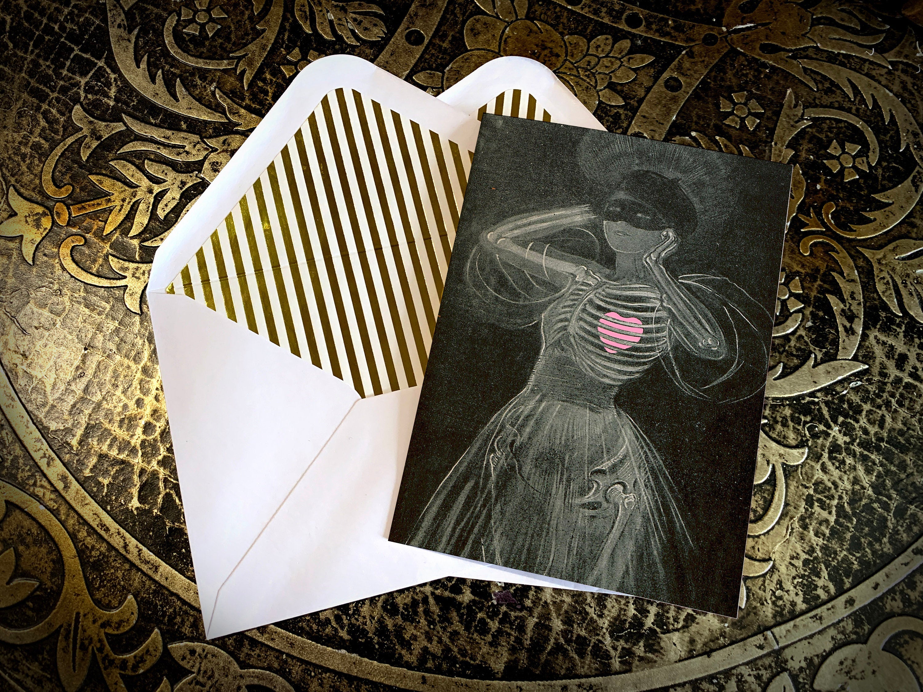 Love You To Death, Gothic Heart, Victorian Valentine's Day Greeting Card, with Elegant Gold Foil Envelope