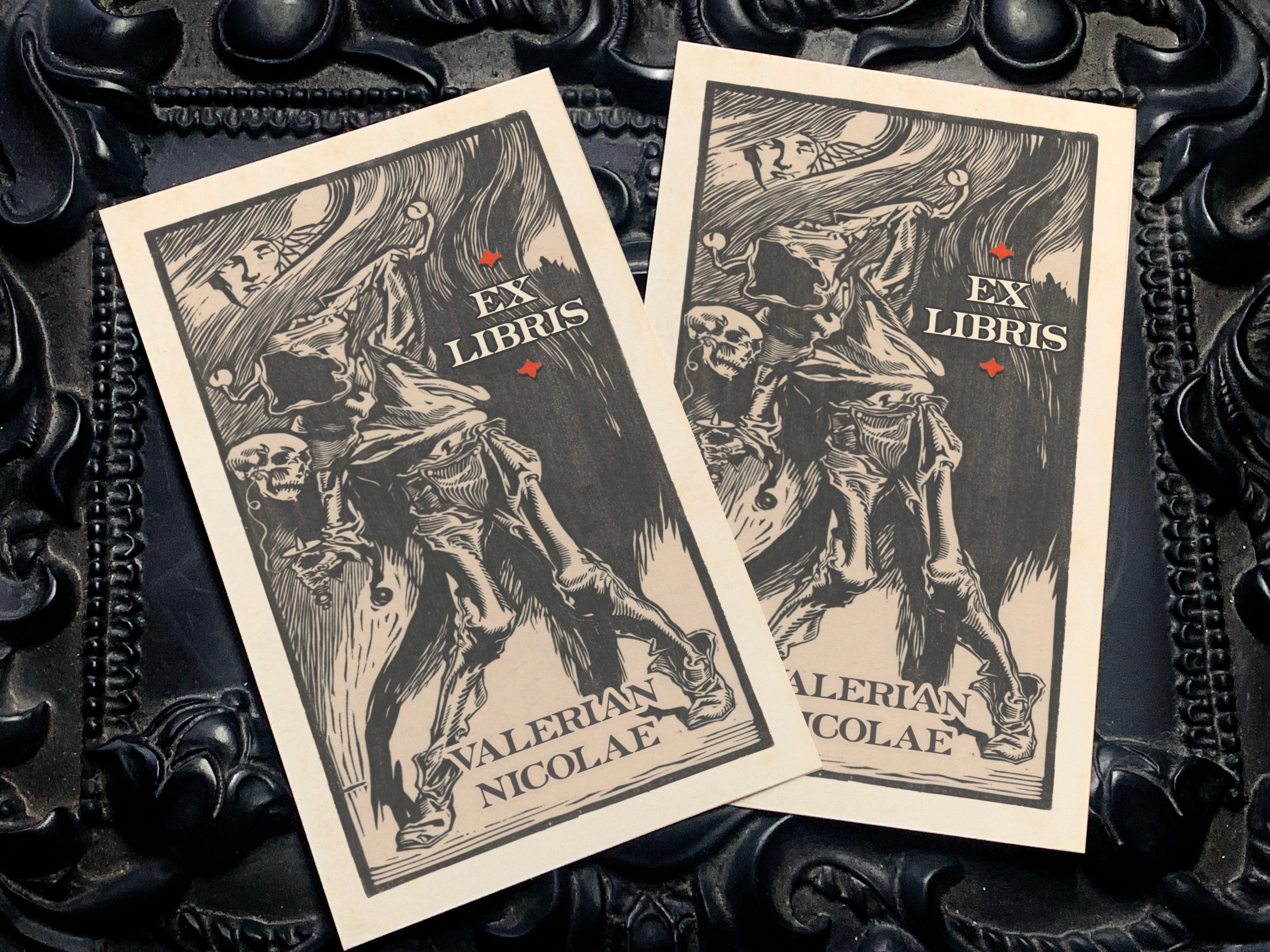 Undead Jester, Personalized Dark Academia Ex-Libris Bookplates, Crafted on Traditional Gummed Paper, 2.5in x 4in, Set of 30