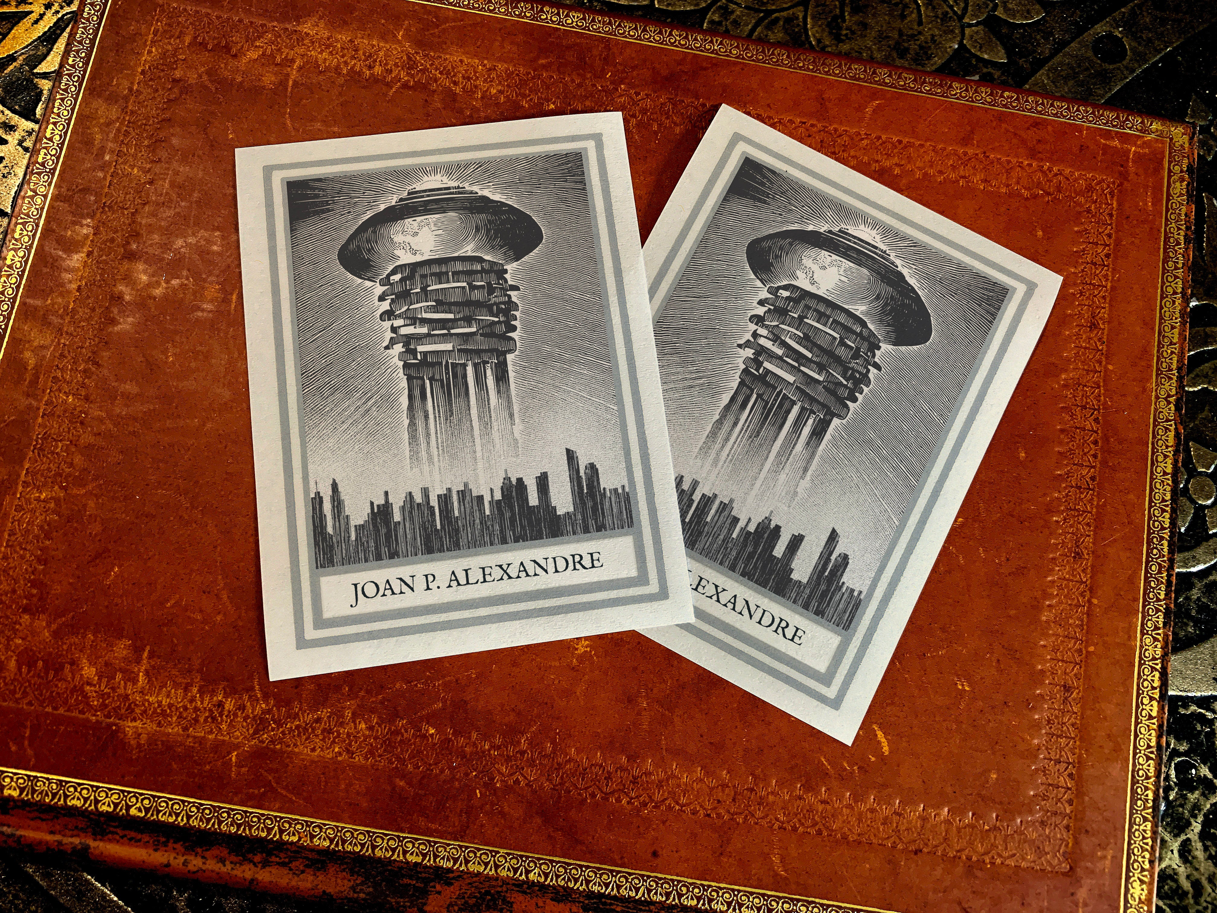 Knowledge Mothership, UFO Sci-fi Personalized Ex-Libris Bookplates, Crafted on Traditional Gummed Paper, 3in x 4in, Set of 30