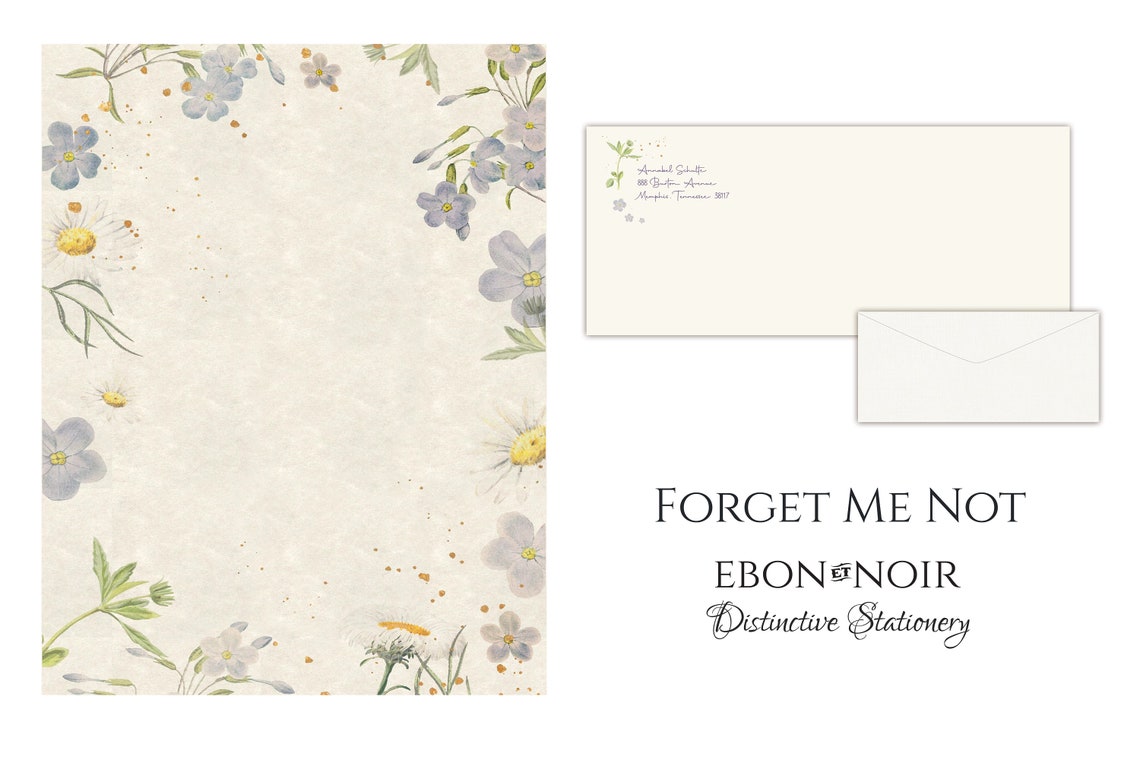 Forget Me Not, Luxurious Handcrafted Stationery Set for Letter Writing, Personalized, 12 Sheets/10 Envelopes