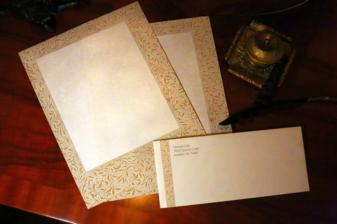 Gold Leaf, Luxurious Handcrafted Stationery Set for Letter Writing, Personalized, 12 Sheets/10 Envelopes