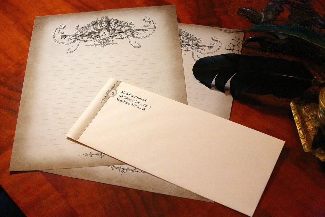 Whispering Cherubs, Luxurious Stationery, Personalized and Handcrafted, 12 Sheets/10 Envelopes