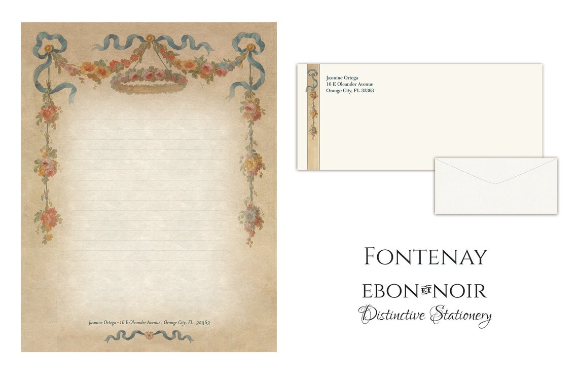 Fontenay, Luxurious Christian Stationery, Personalized and Handcrafted, 12 Sheets/10 Envelopes, Available in Two Colors