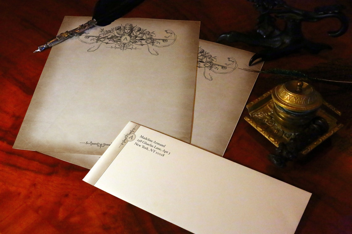 Whispering Cherubs, Luxurious Stationery, Personalized and Handcrafted, 12 Sheets/10 Envelopes