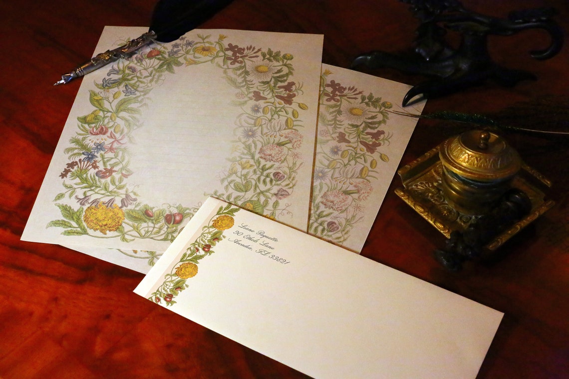 Enchanted Garden, Luxurious Handcrafted Stationery Set for Letter Writing, Personalized, 12 Sheets/10 Envelopes