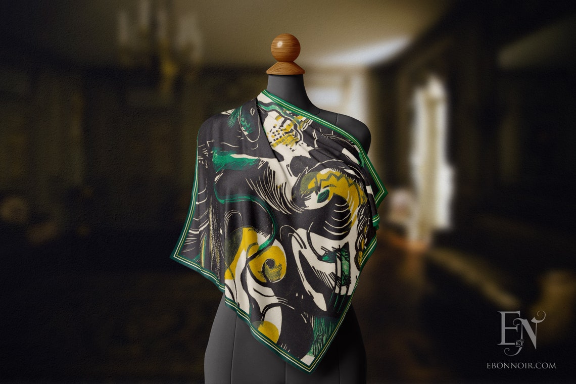 Genesis by Franz Marc, Luxurious Square Scarf/Wrap/Boho Shawl, Made to Order, Handmade and Cruelty Free