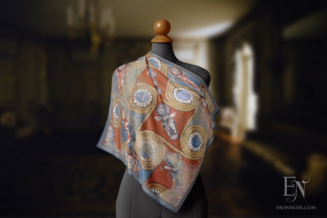 Egyptian Palace Ceiling Fragment, Luxurious Square Scarf/Wrap/Boho Shawl, Made to Order, Handmade and Cruelty-Free